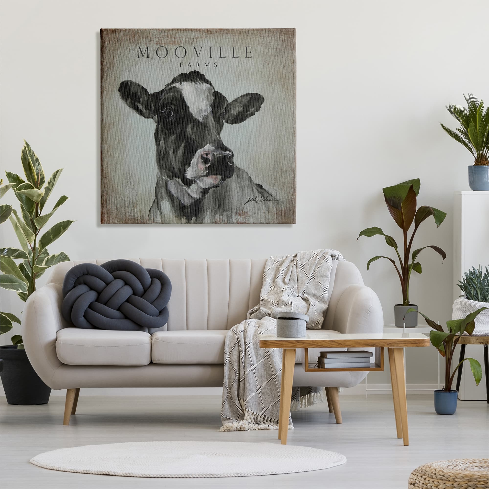 Stupell Industries Mooville Farms Rustic Sign Vintage Dairy Cow Portrait Canvas Wall Art