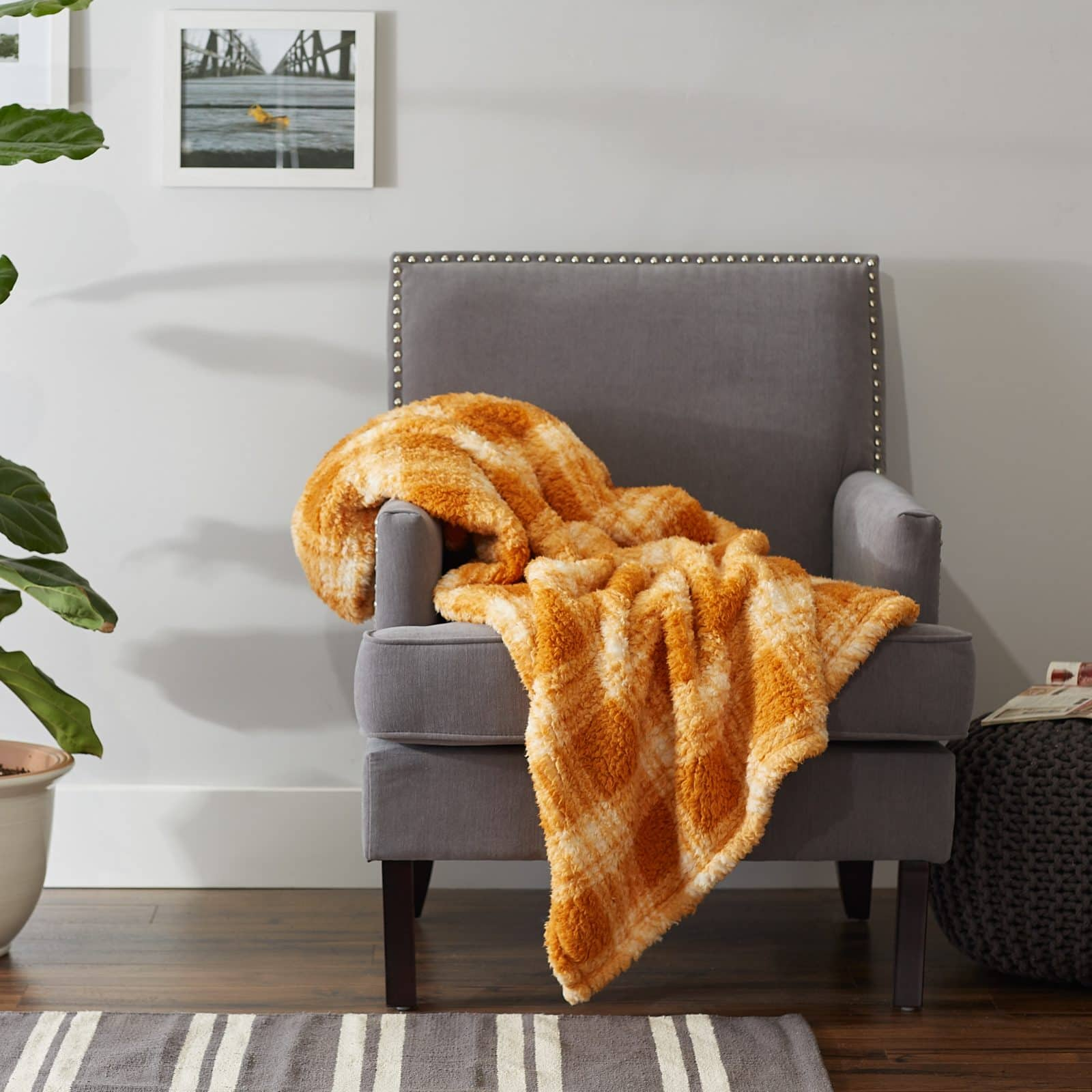 DII® Pumpkin Spice Farmhouse Plush Plaid Throw | Throws | Michaels