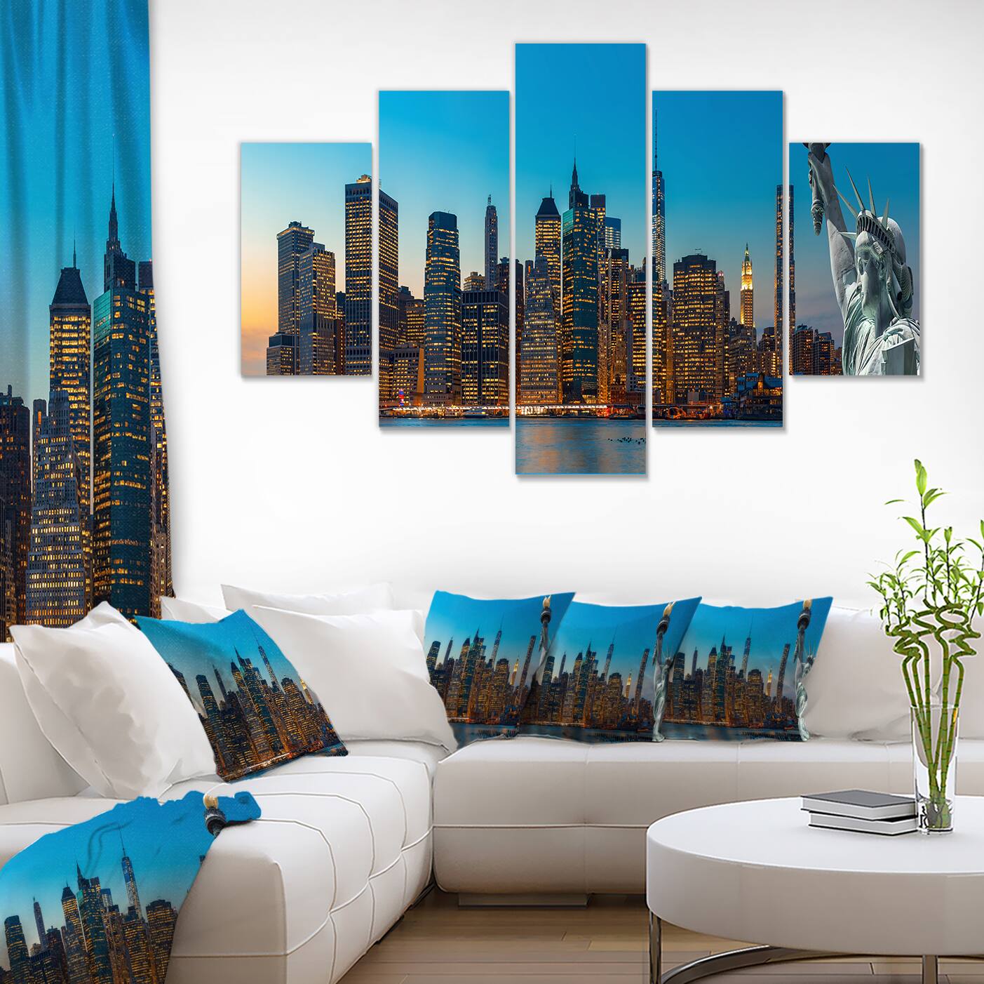 Designart - Evening New York City Skyline Panorama - Blue - Extra Large Canvas Art Print