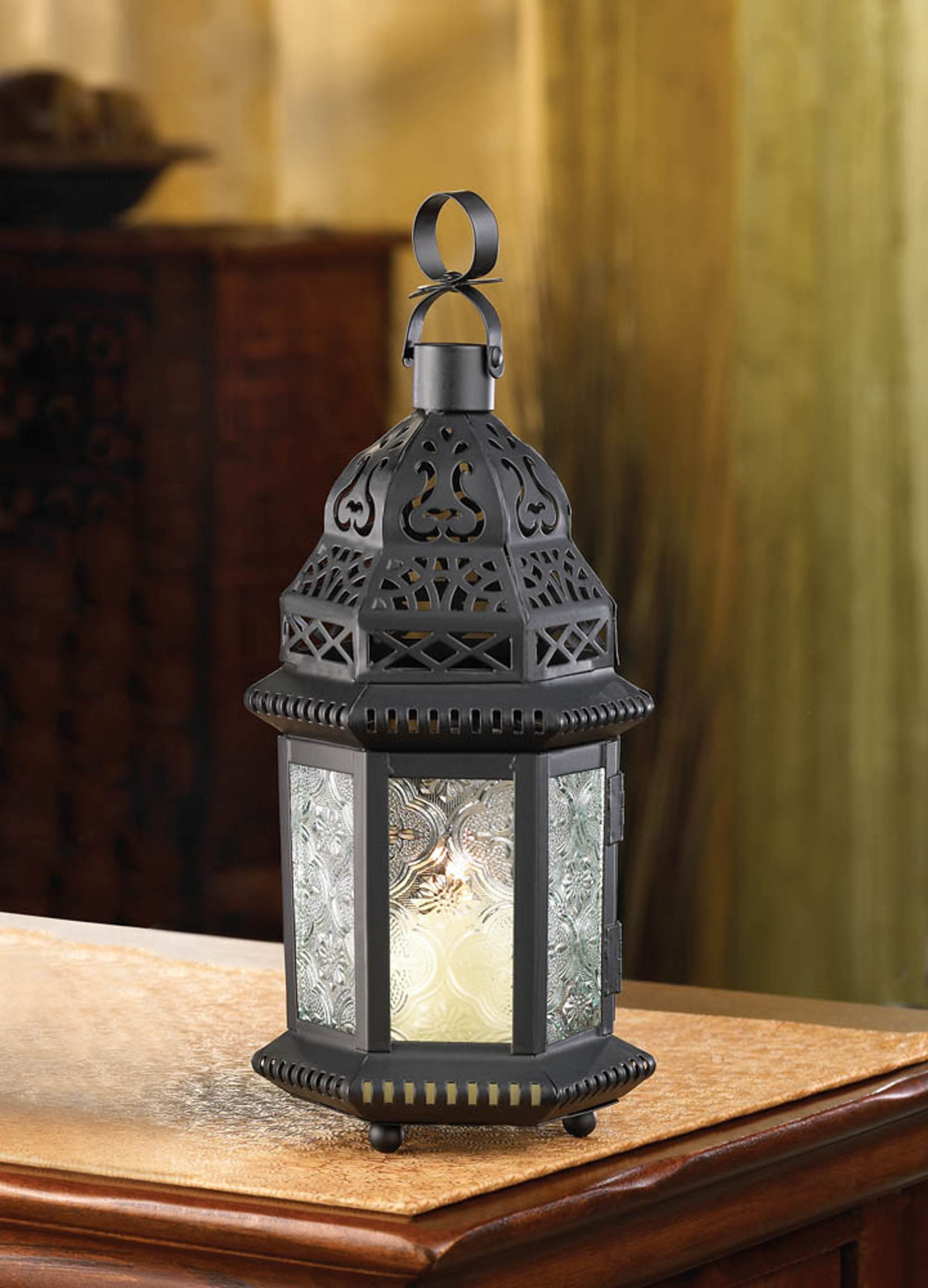 10.25&#x22; Decorative Clear Glass Moroccan Style Hanging Candle Lantern