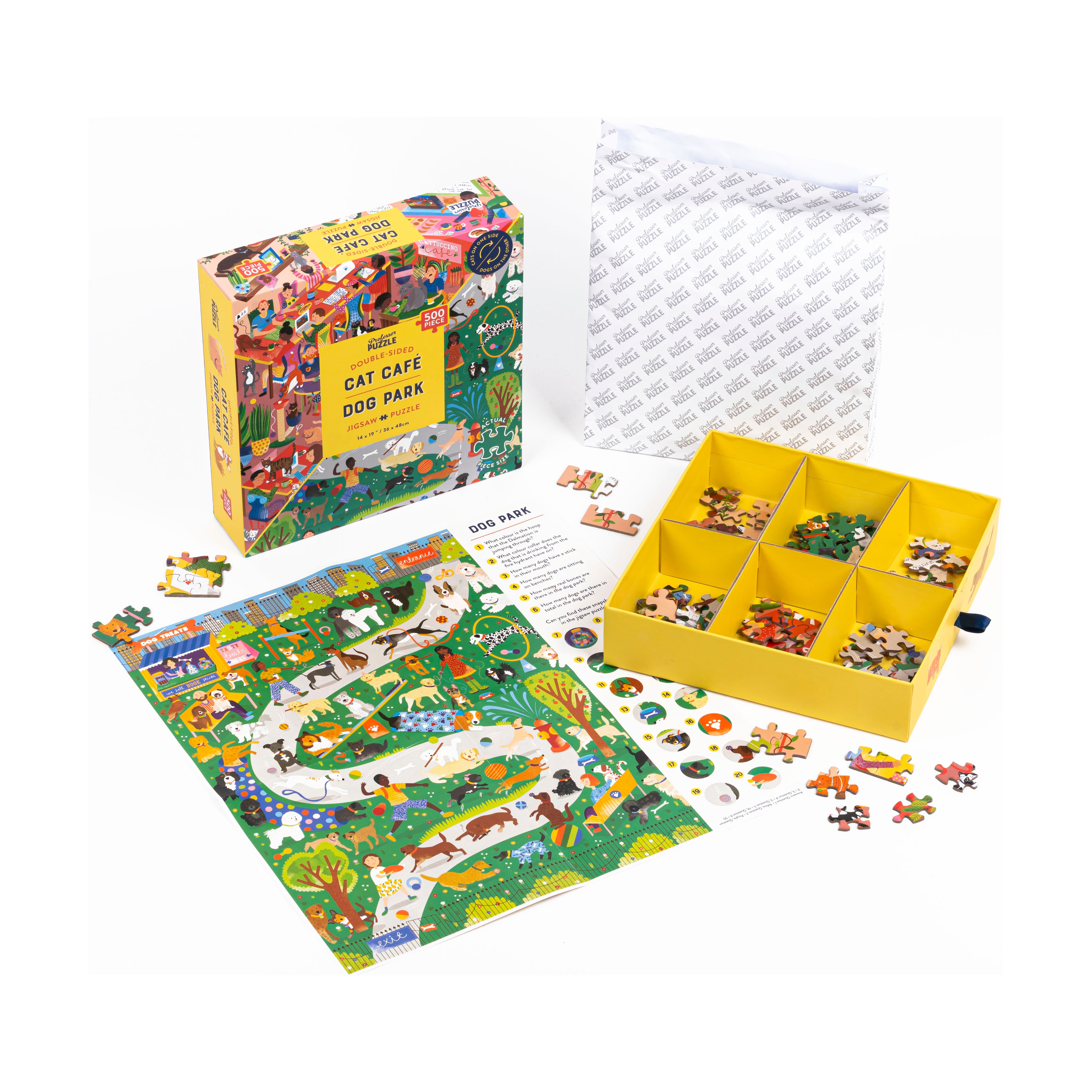 Cat Cafe &#x26; Dog Park Double-Sided Jigsaw Puzzle: 500 Pcs