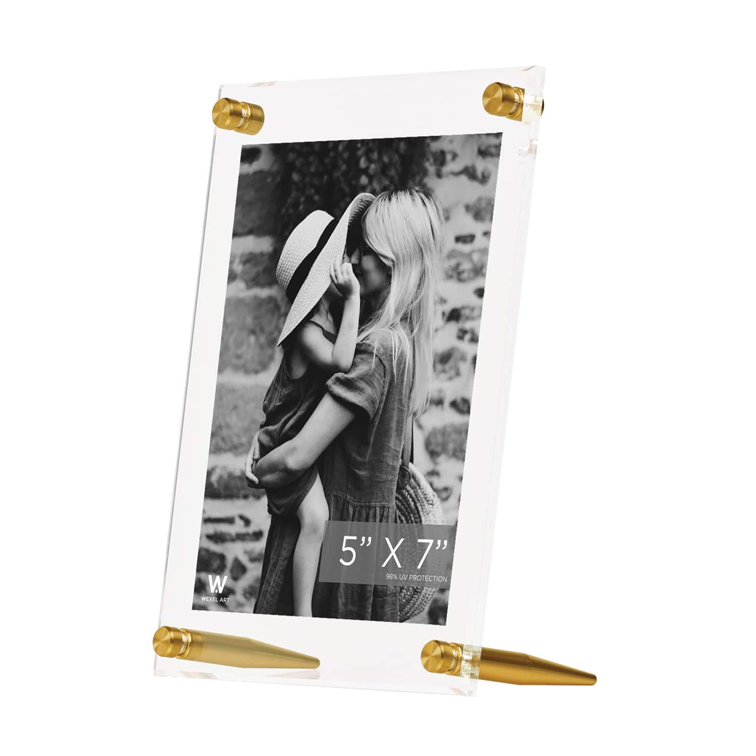 Wexel Art Clear Acrylic Tabletop Floating Picture Frame with Gold Hardware