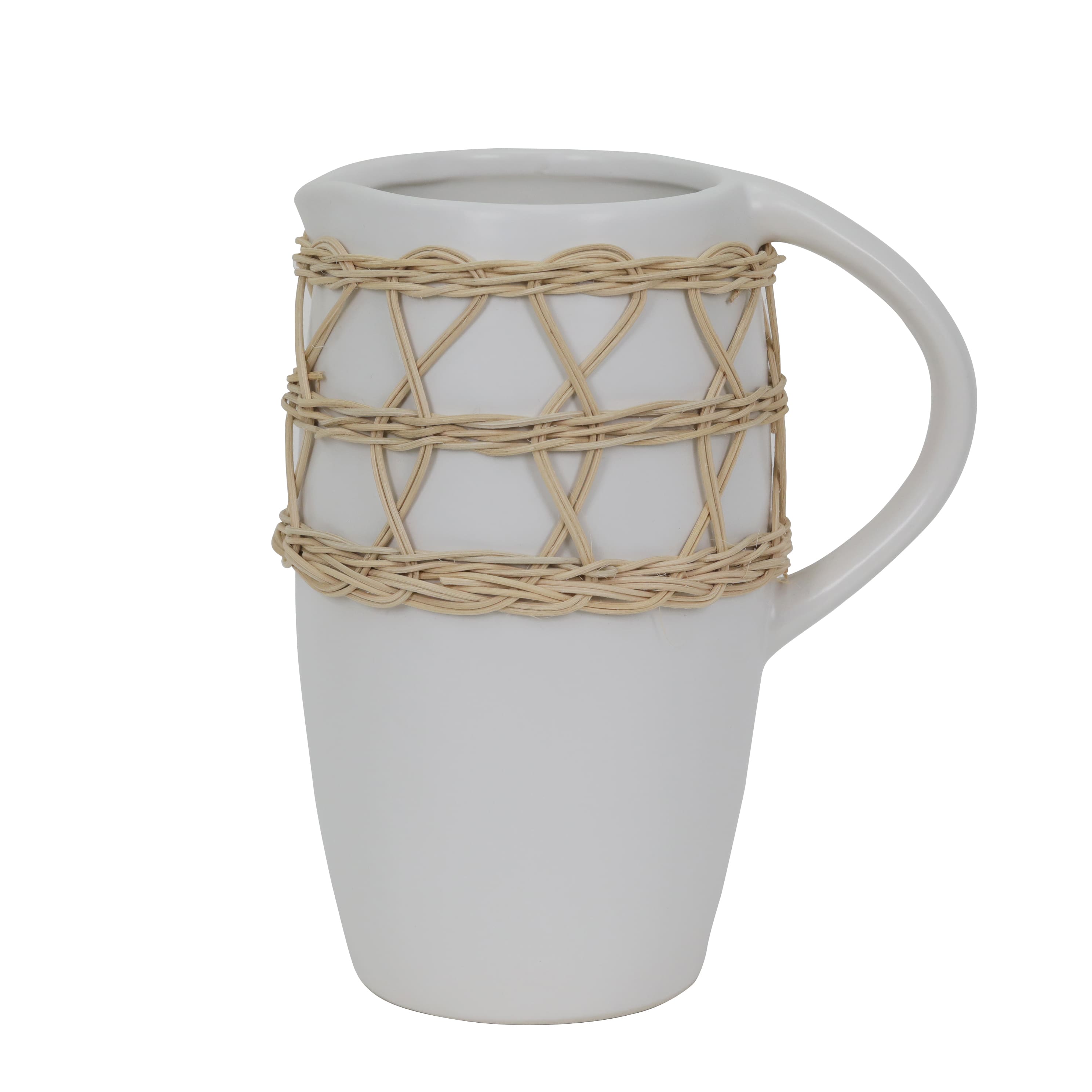 8.5" White Ceramic Vase with Rattan by Ashland® 10767932