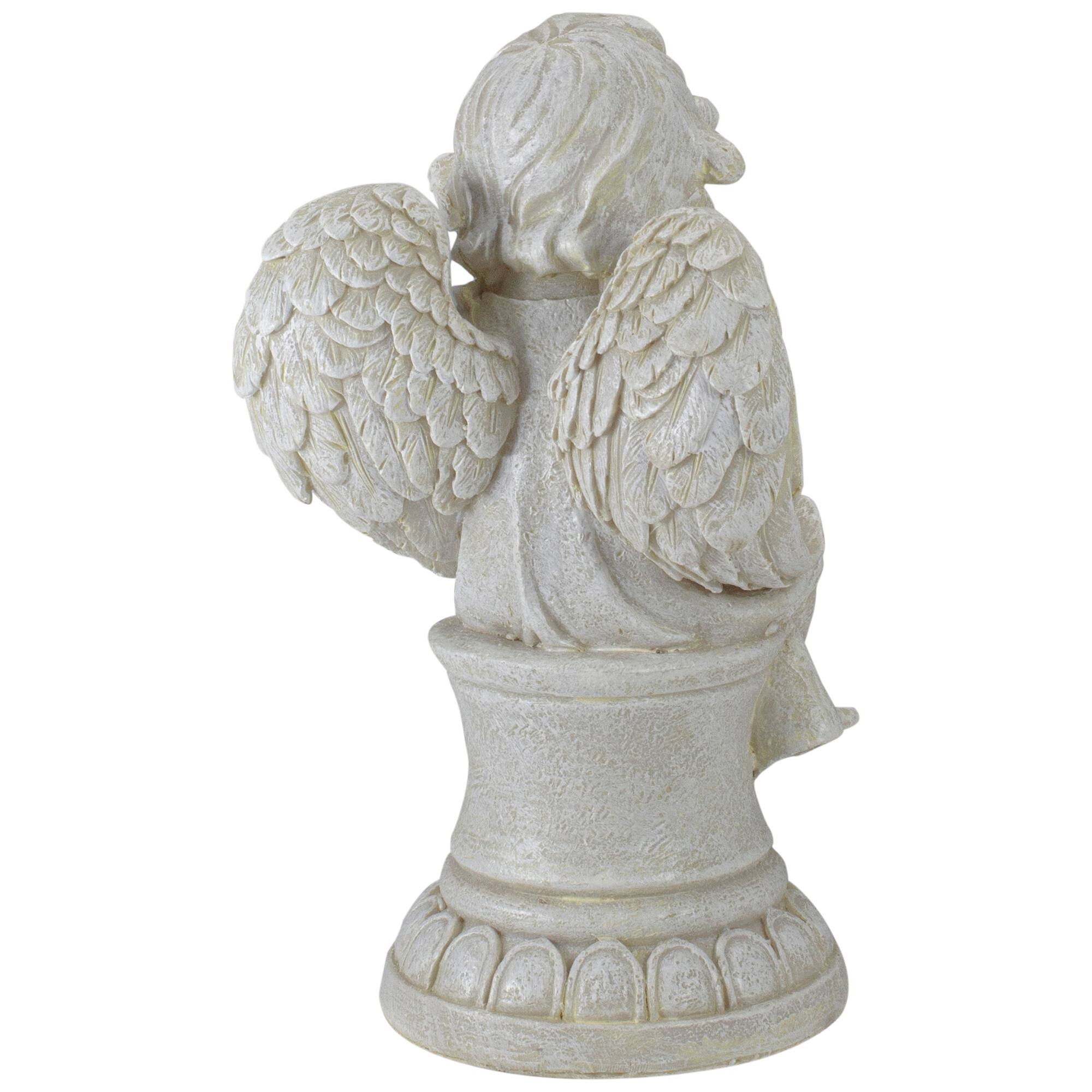 9&#x22; Ivory Praying Angel on Pedestal Outdoor Garden Statue