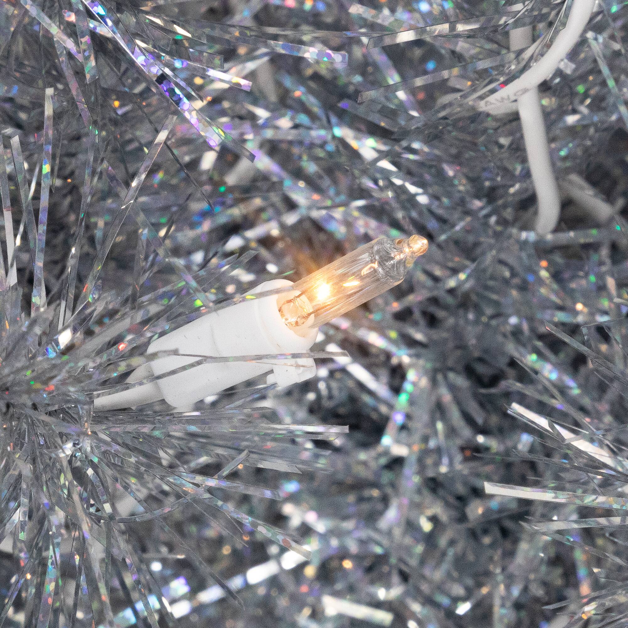 2ft. Pre-Lit Silver Iridescent Tinsel Artificial Christmas Tree, Clear Lights