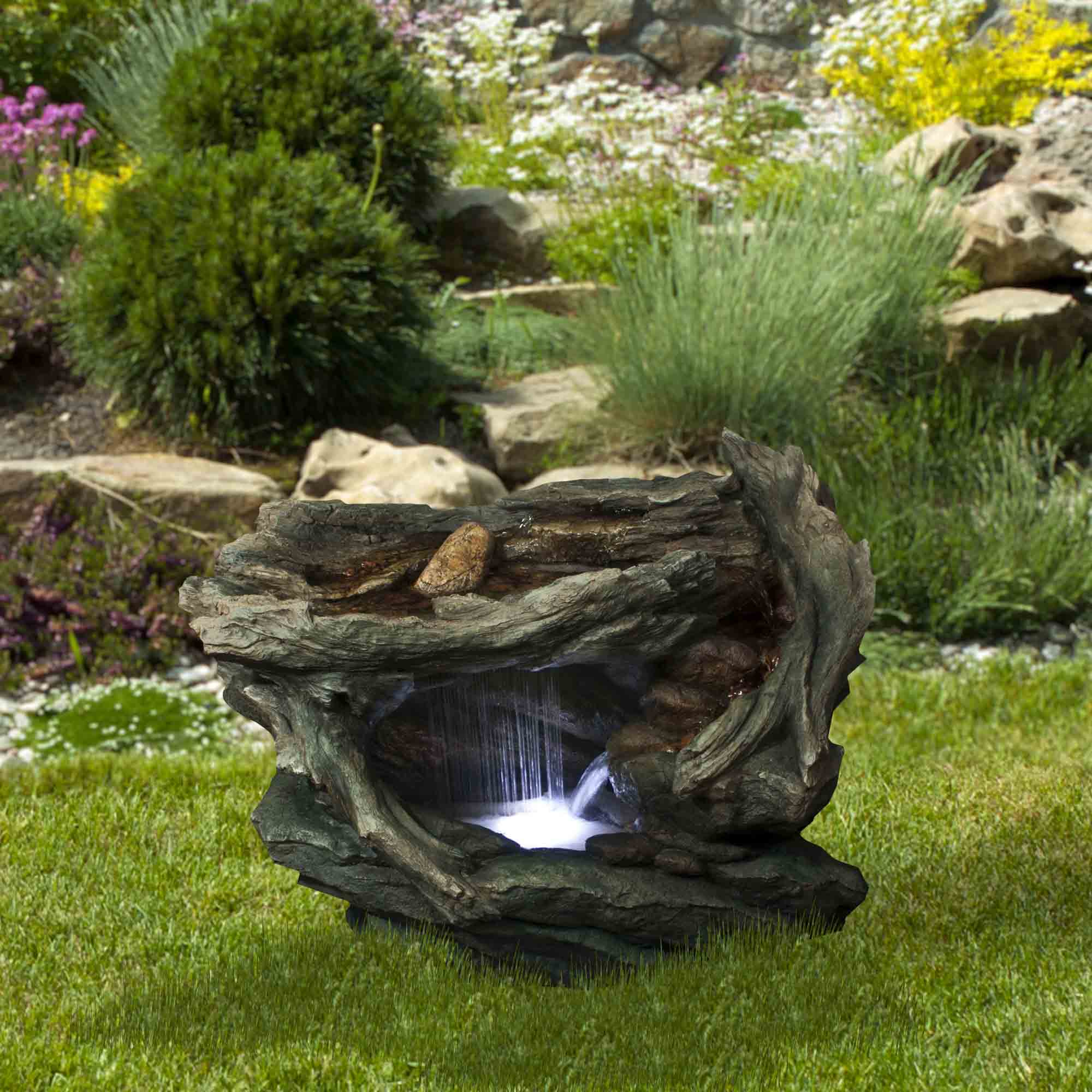 31&#x22; LED Woodland Grotto with Stones Outdoor Garden Water Fountain