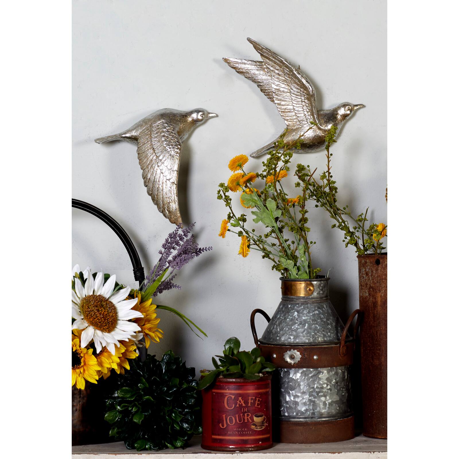 Silver Polystone Farmhouse Birds Wall Decor Set