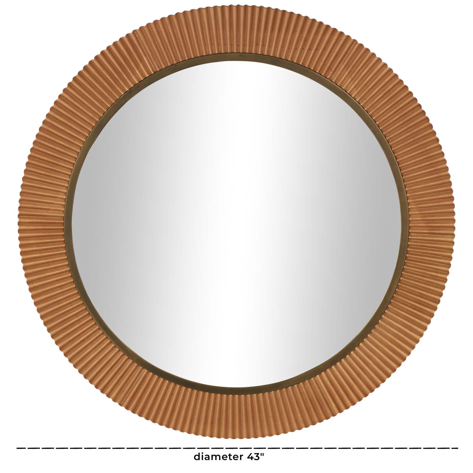  43" Brown Wood  Fluted Room Wall Mirror with Scalloped Edge
