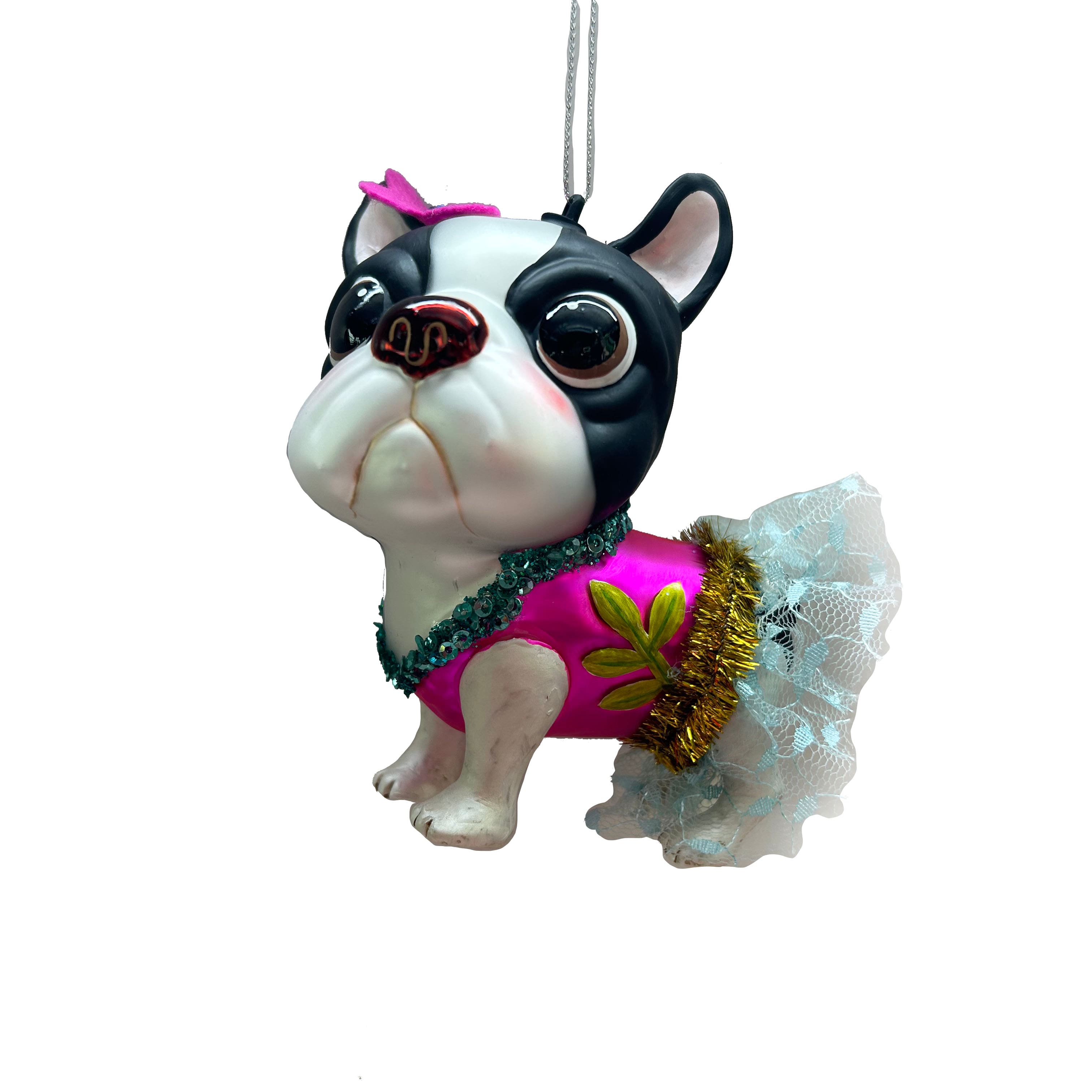 4" Bulldog in Tinsel Tutu Glass Ornament by Ashland®