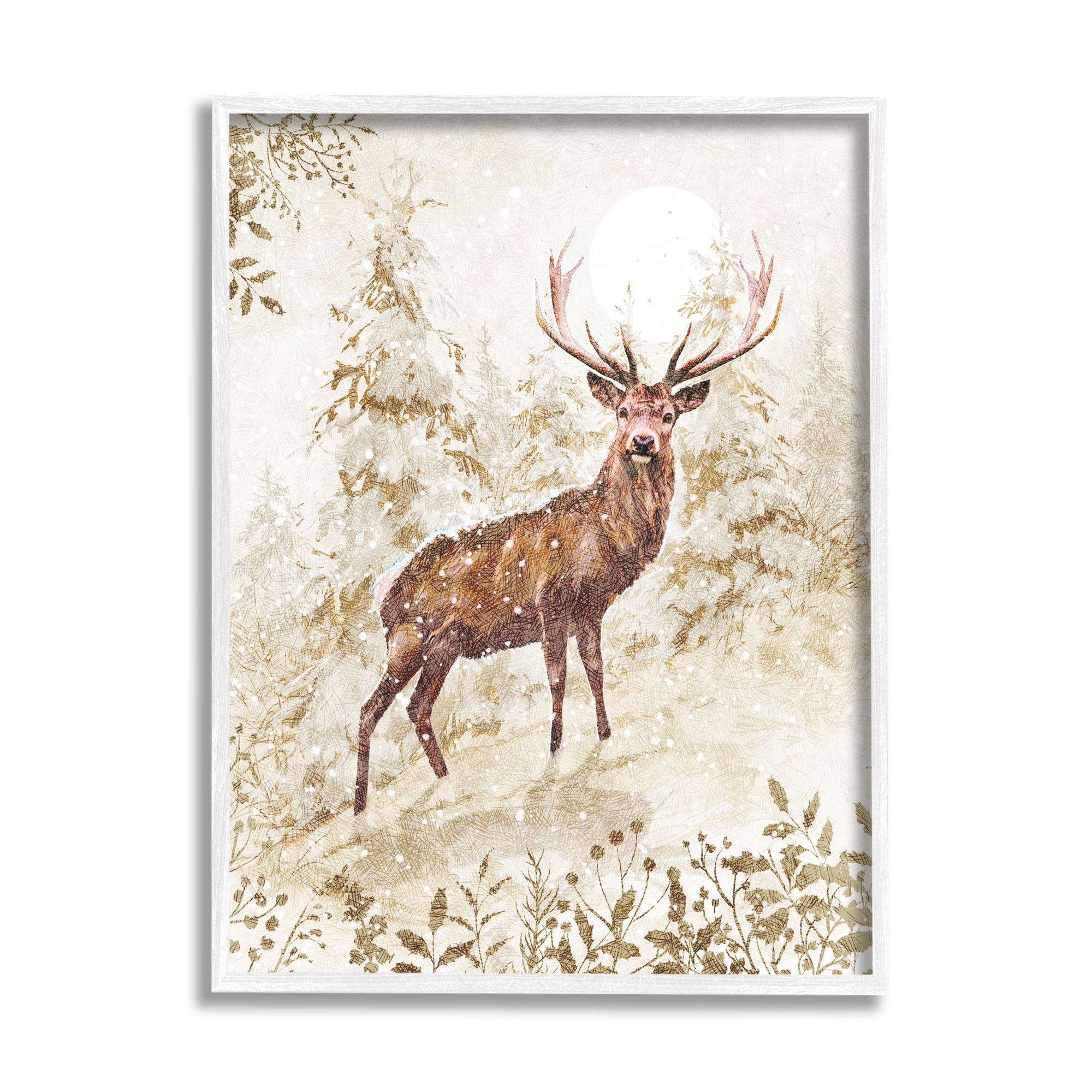 Stupell Industries Elk Snow Covered Forest Black Framed Giclee Art