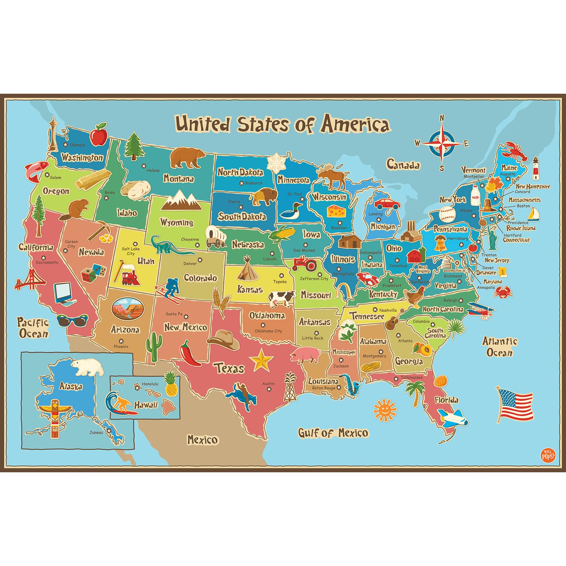 Wallpops Kids USA Dry Erase Map Decal