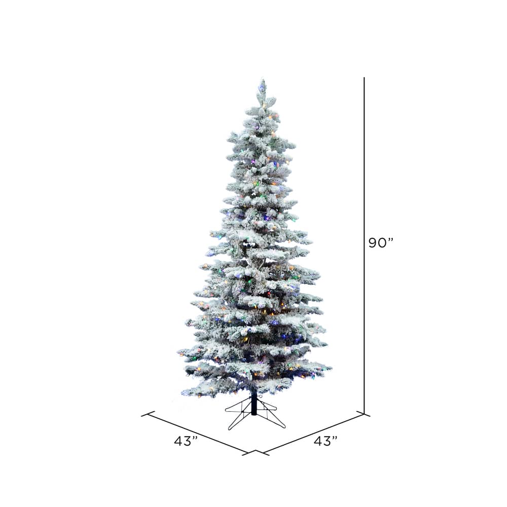 7.5ft. Pre-Lit Flocked Utica Fir Slim Artificial Christmas Tree, Multi-Colored LED Lights