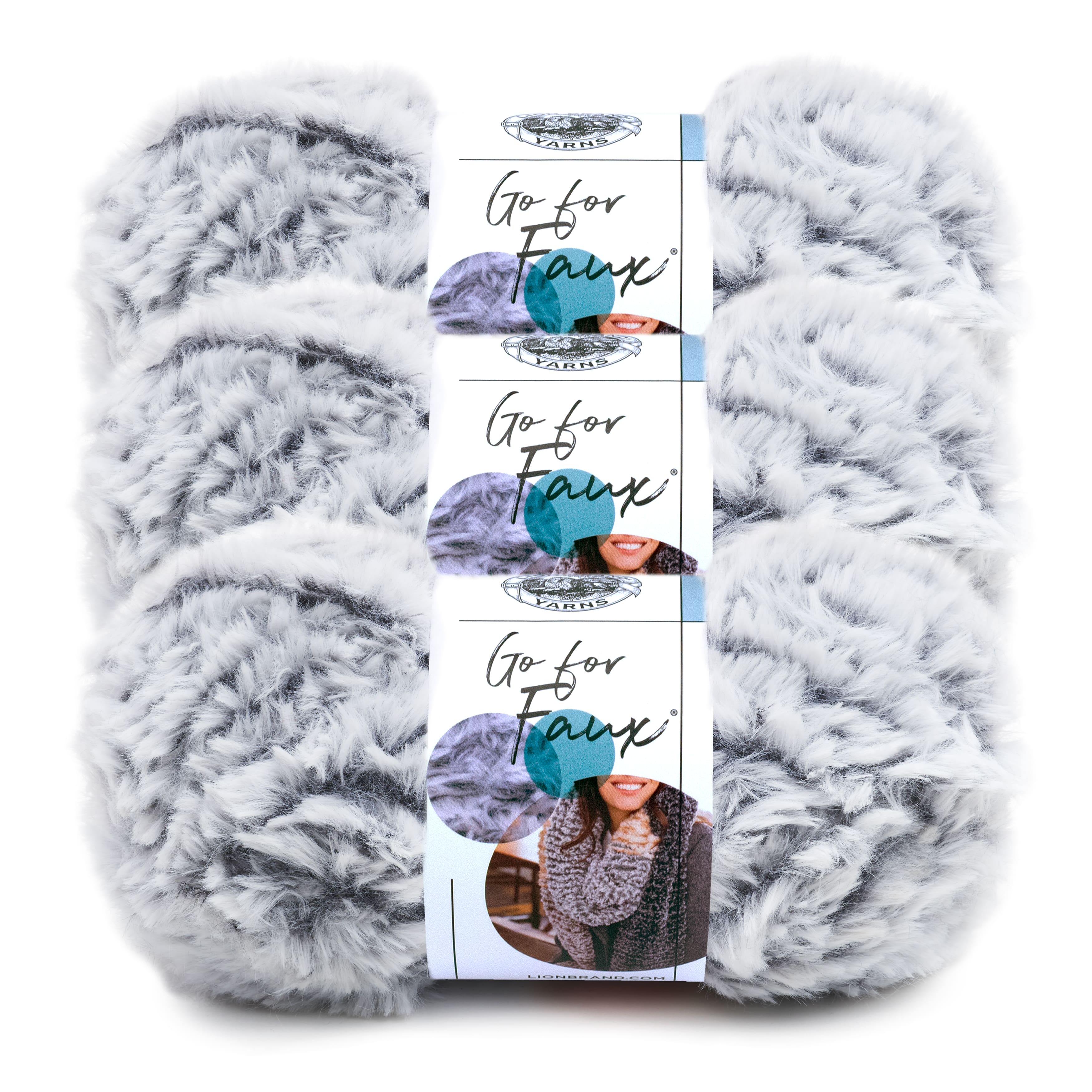  (3 Pack) Lion Brand Yarn Go for Faux Bulky Yarn, Baked Alaska