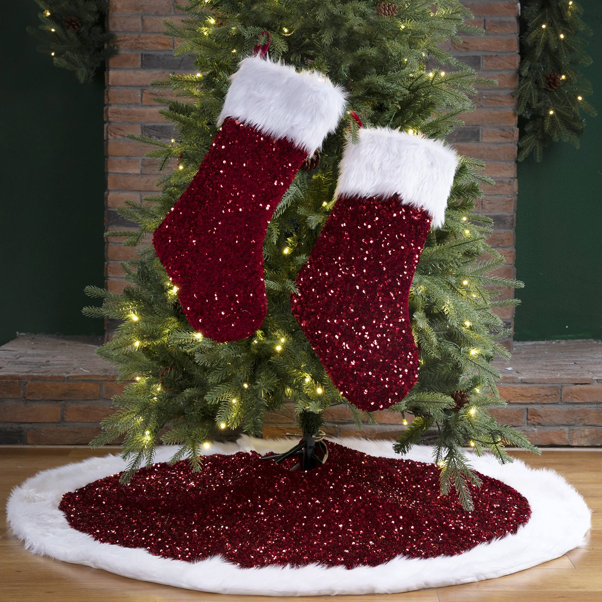 Glitzhome® Red Sequin Christmas Stocking & Tree Skirt Set Michaels