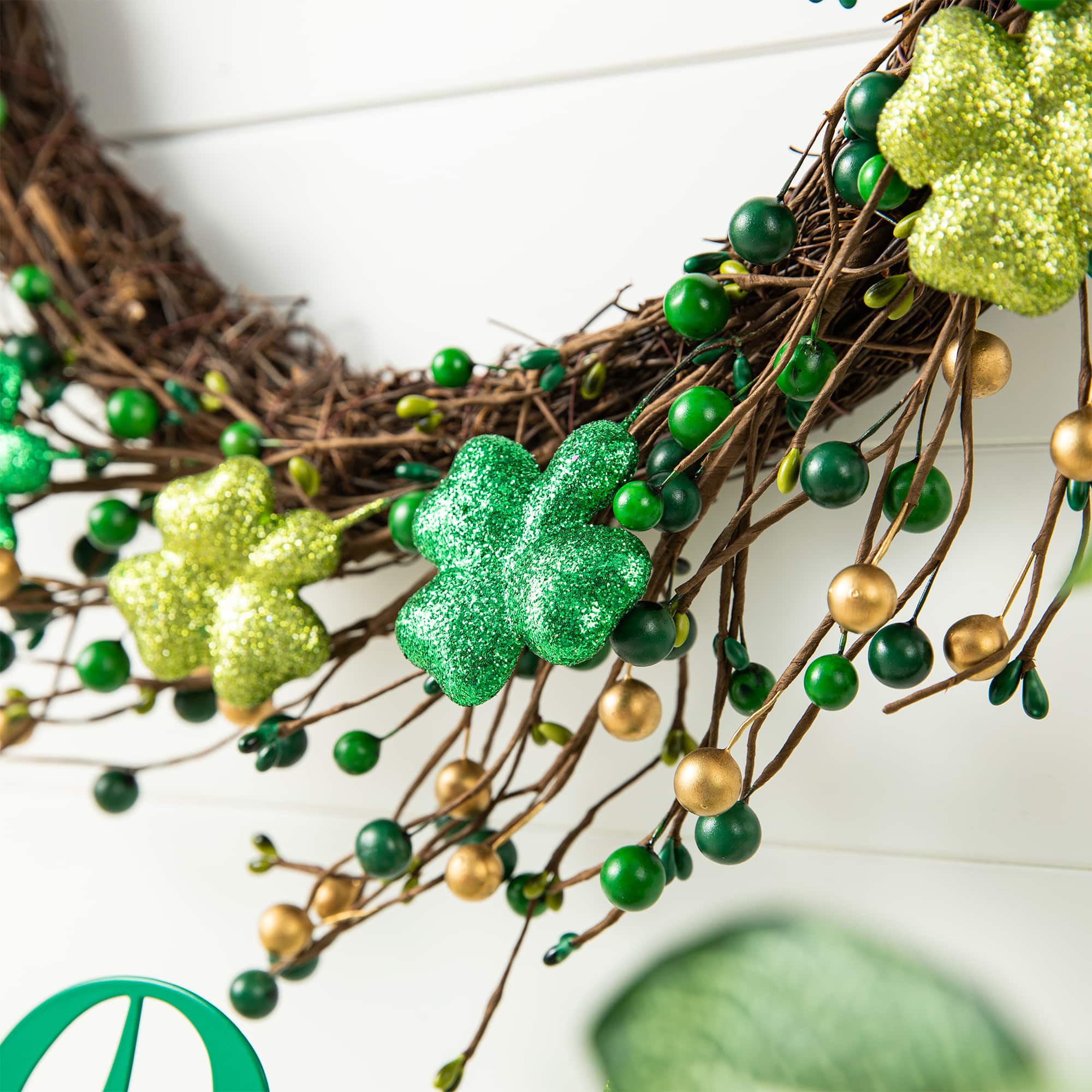 Glitzhome® 20" St. Patrick's Day Shamrock Berry Wreath