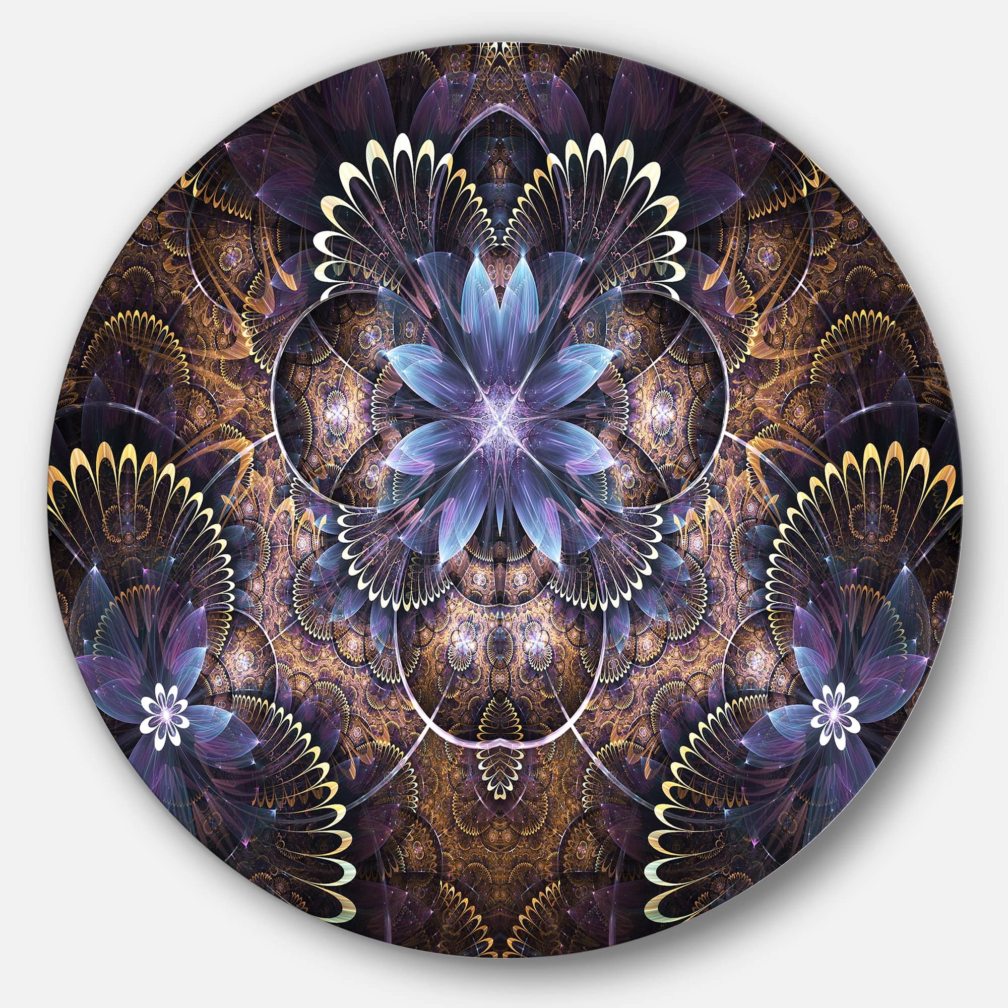 Designart - Fractal Glossy Blue Flower Digital Art' Floral Metal Circle Wall Art
