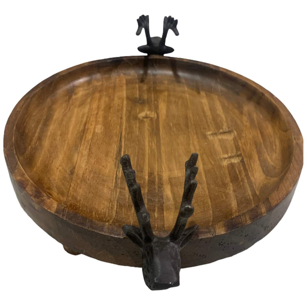 15&#x22; Round Wood Tray with Reindeer Handles by Ashland&#xAE;