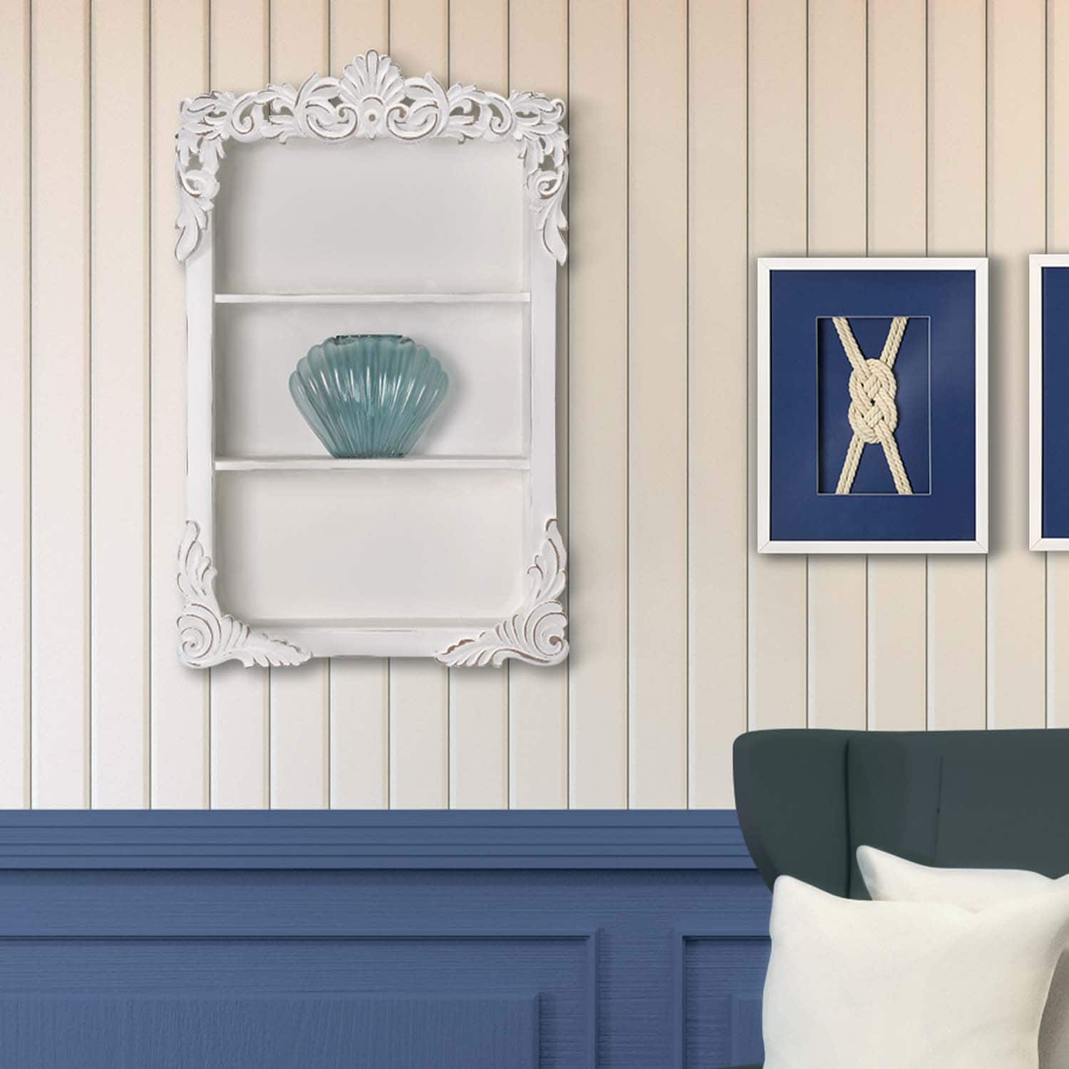 American Art Decor Balos Carved Wall Shelves - 18" x 28" x 6"