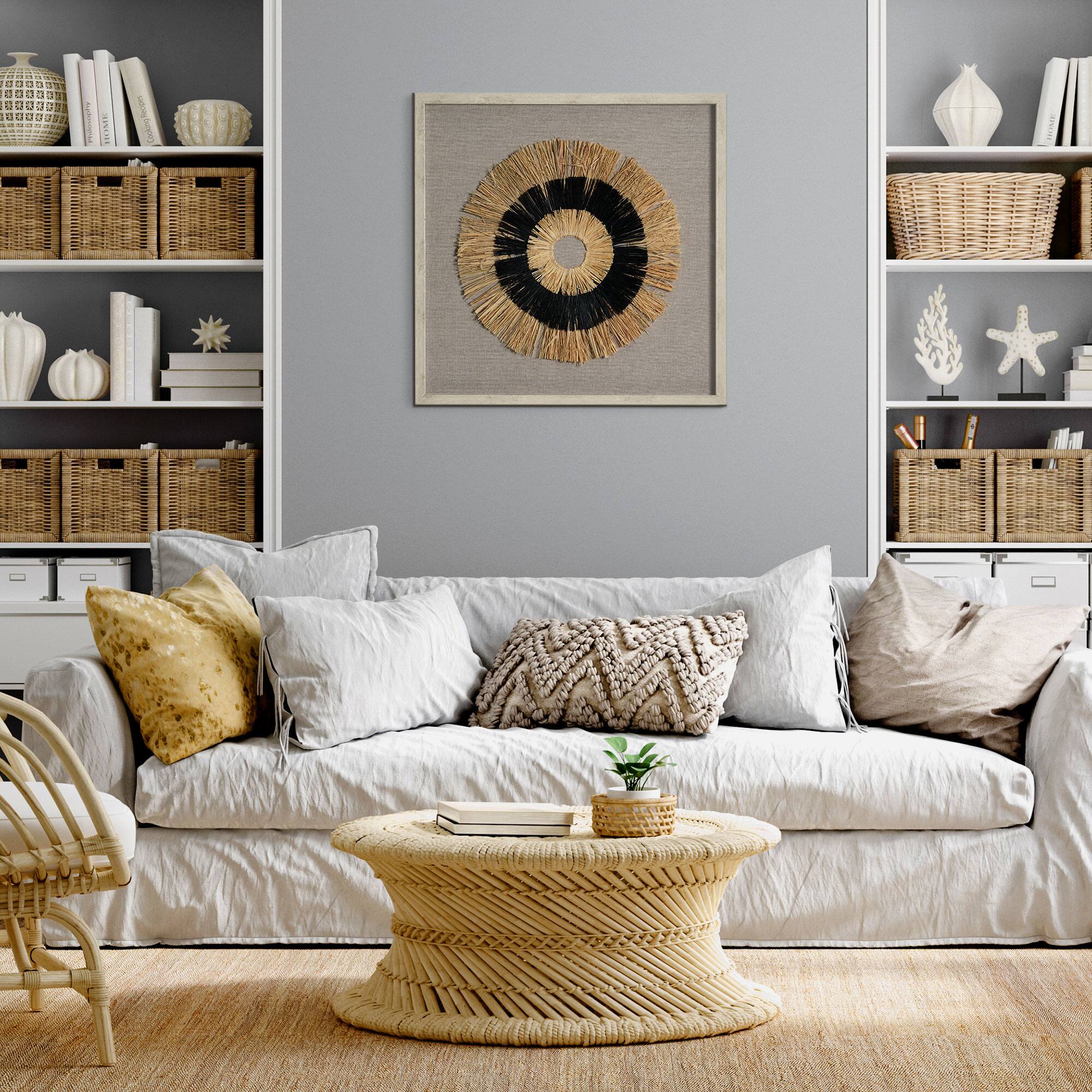 American Art D&#xE9;cor&#x2122; 23.5&#x22; Handmade Framed Natural Straw and Linen Wall Art D&#xE9;cor