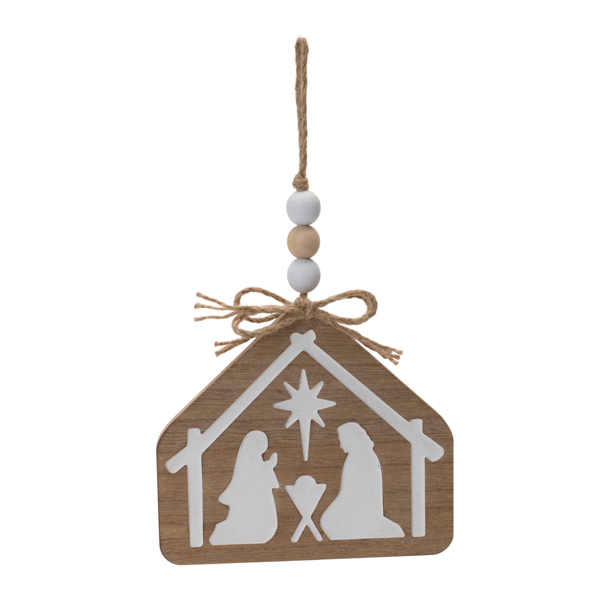 Wood Beaded Nativity Scene Ornaments, 6ct.