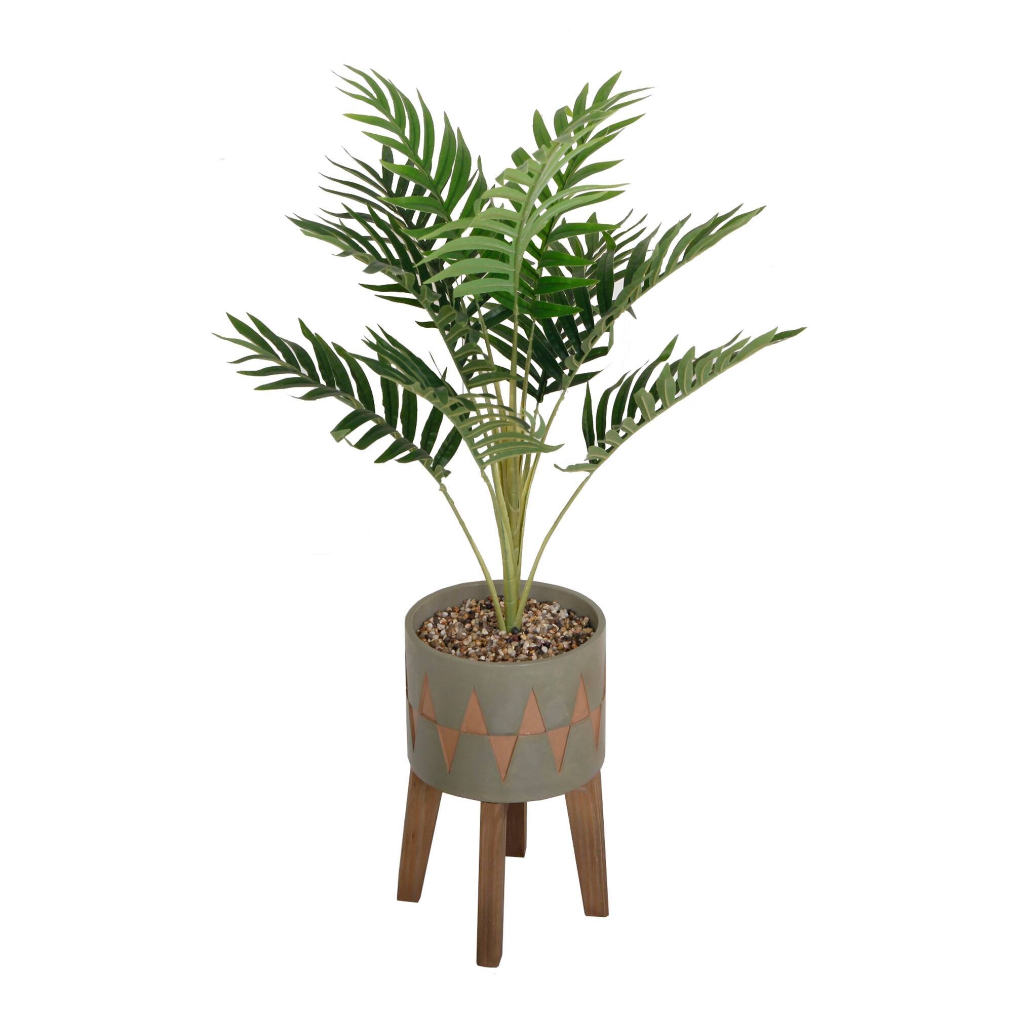 Flora Bunda® 3.15ft. Palm In Cement Planter On Wood Stand
