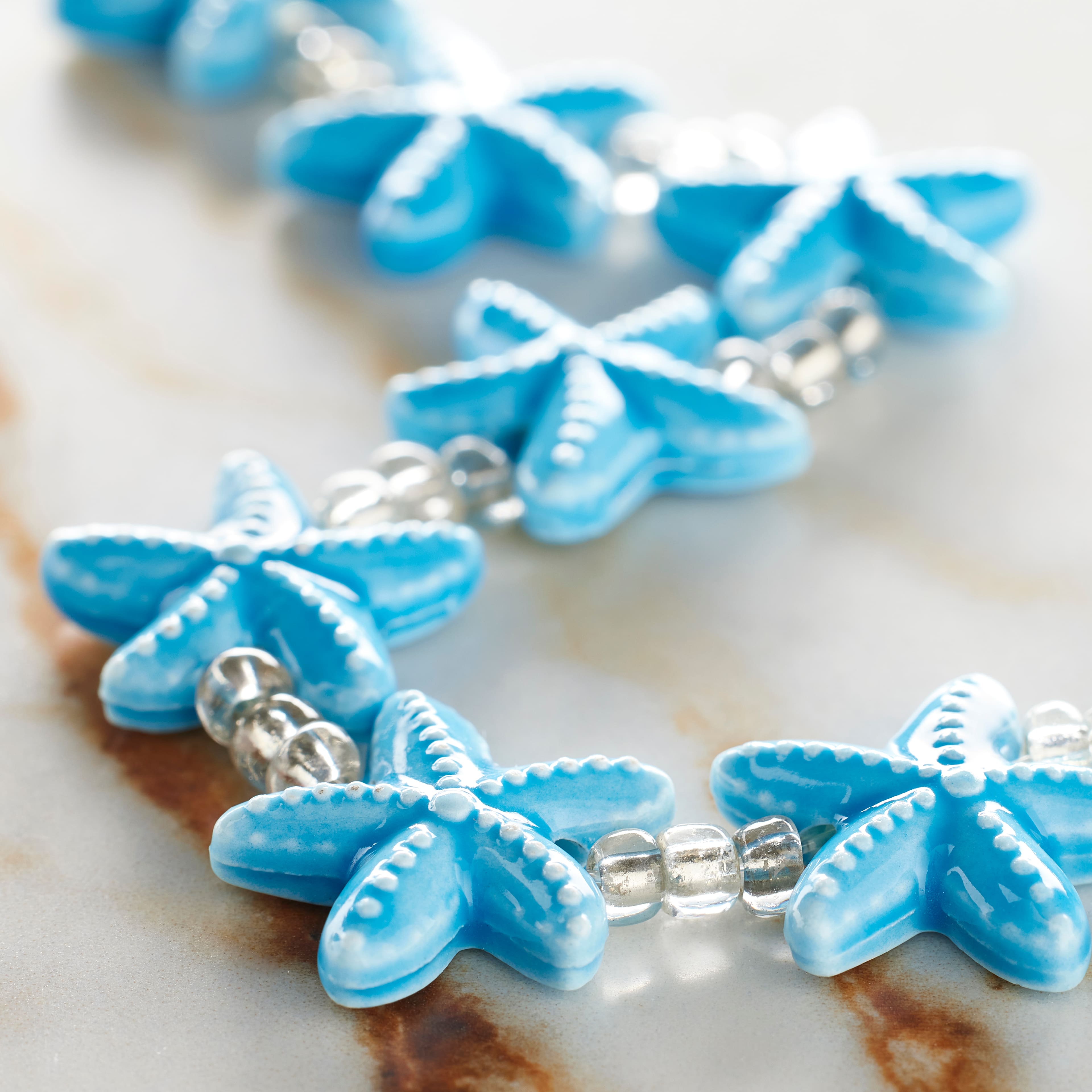Turquoise Starfish Ceramic Beads, 18mm by Bead Landing™