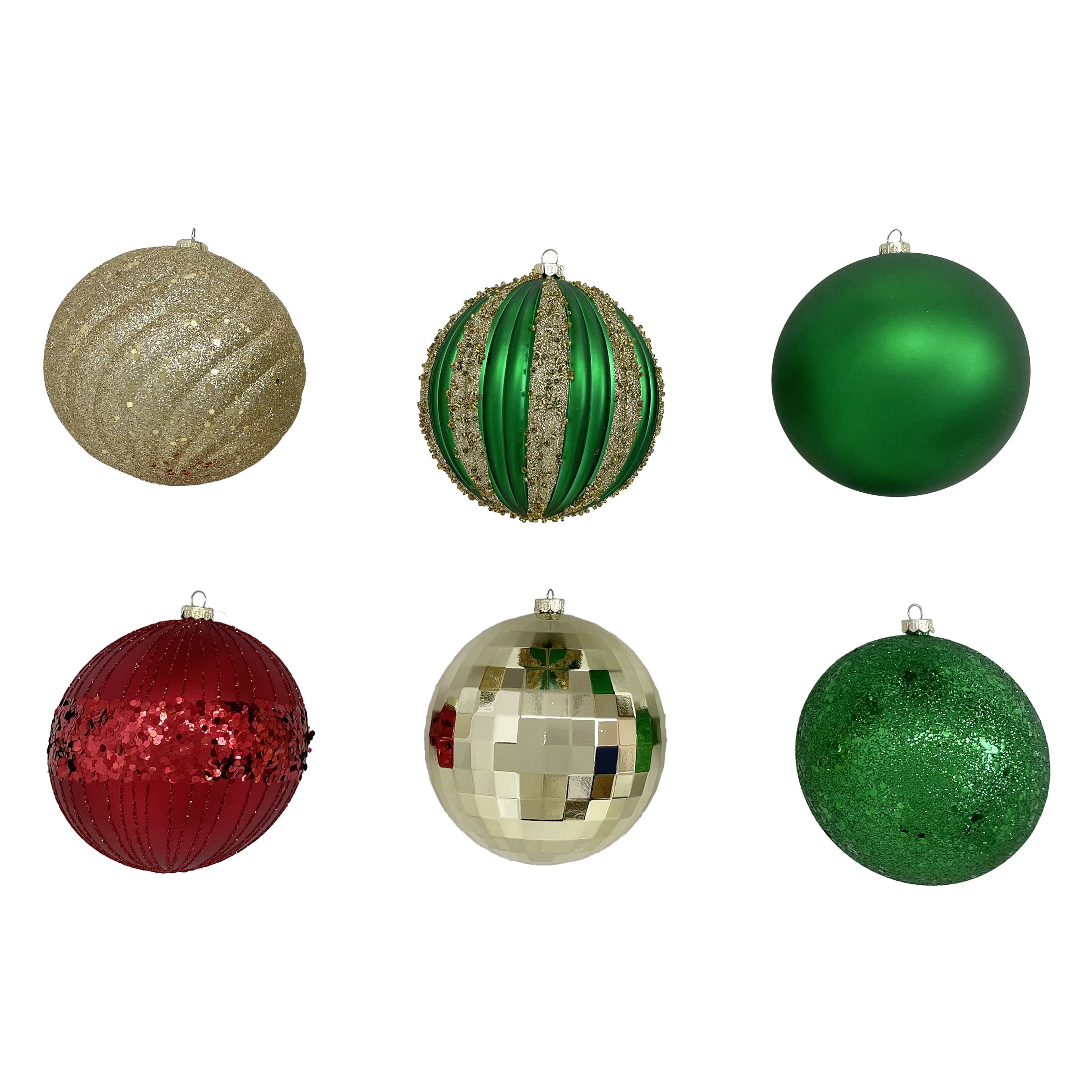 6 Pack 4.75&#x22; Gold, Red &#x26; Green Shatterproof Ball Ornaments by Ashland&#xAE;