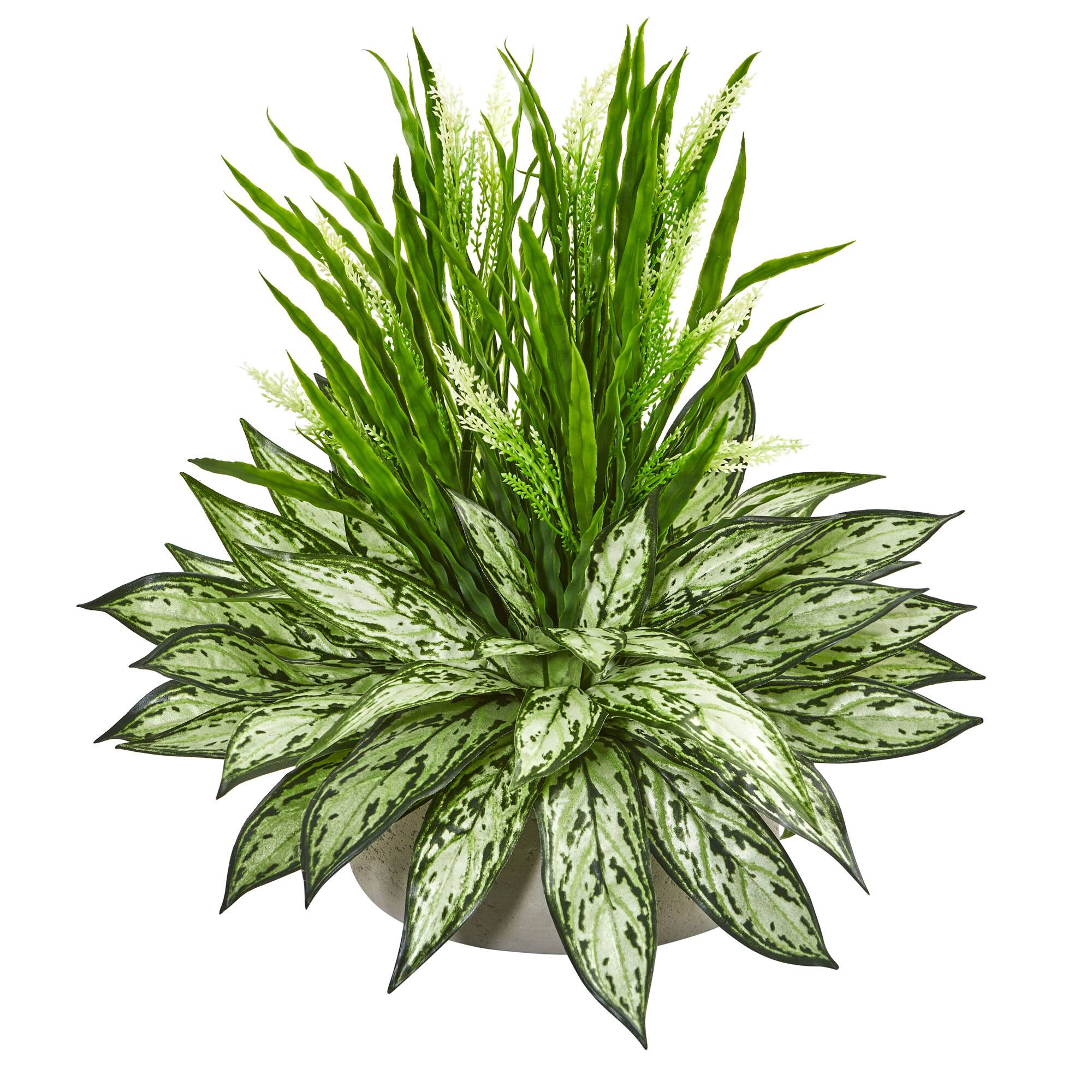 Silver Queen and Grass Artificial Plant in Stone Planter Michaels