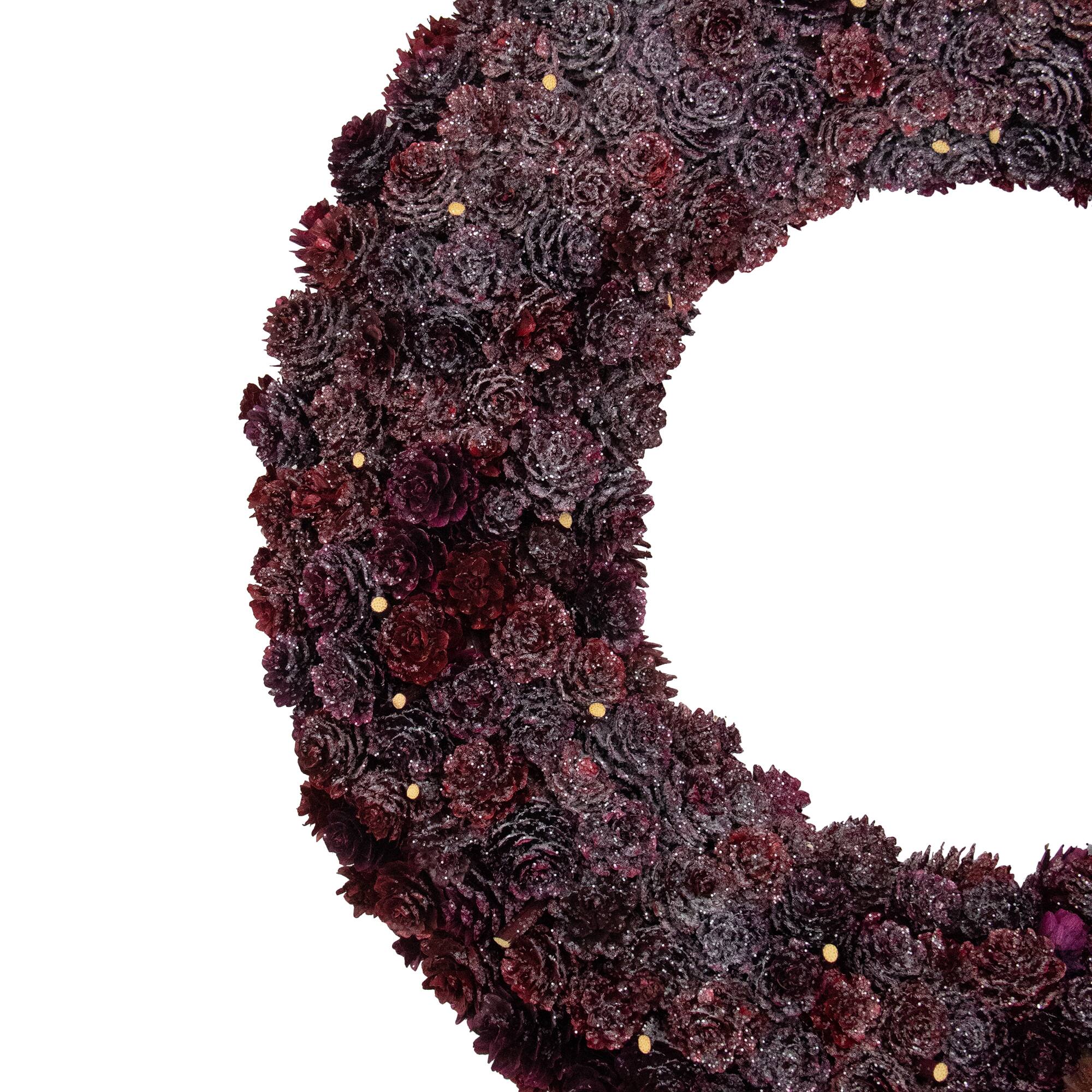 18" Wine Burgundy Glitter Pine Cone Artificial Christmas Wreath, Unlit