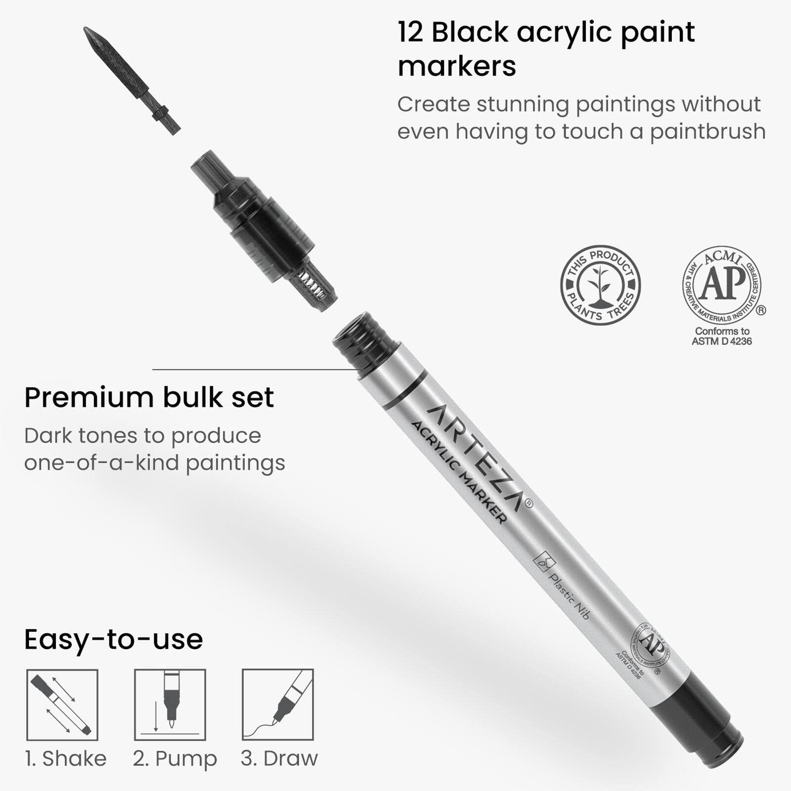 Arteza&#xAE; Black Extra Fine Acrylic Paint Markers, 12ct.