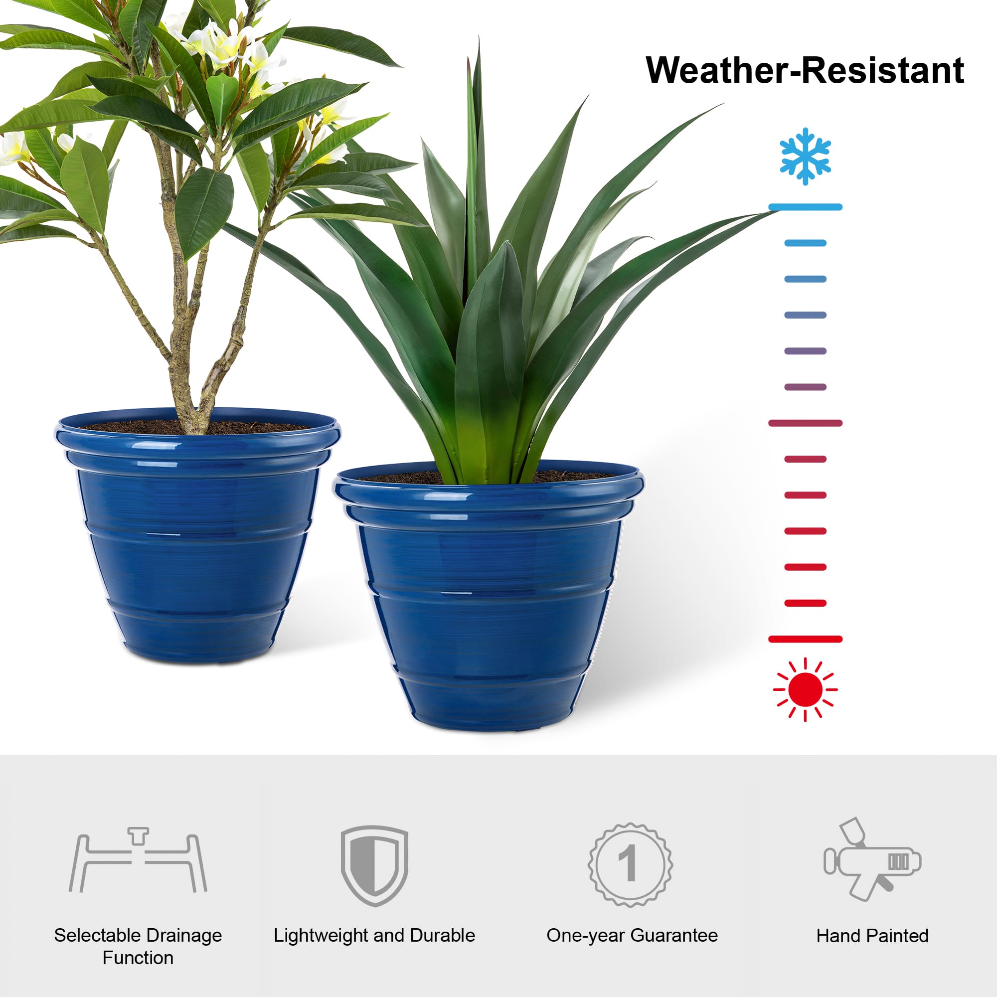 Glitzhome® Round Faux Ceramic Pot Plastic Planter Set