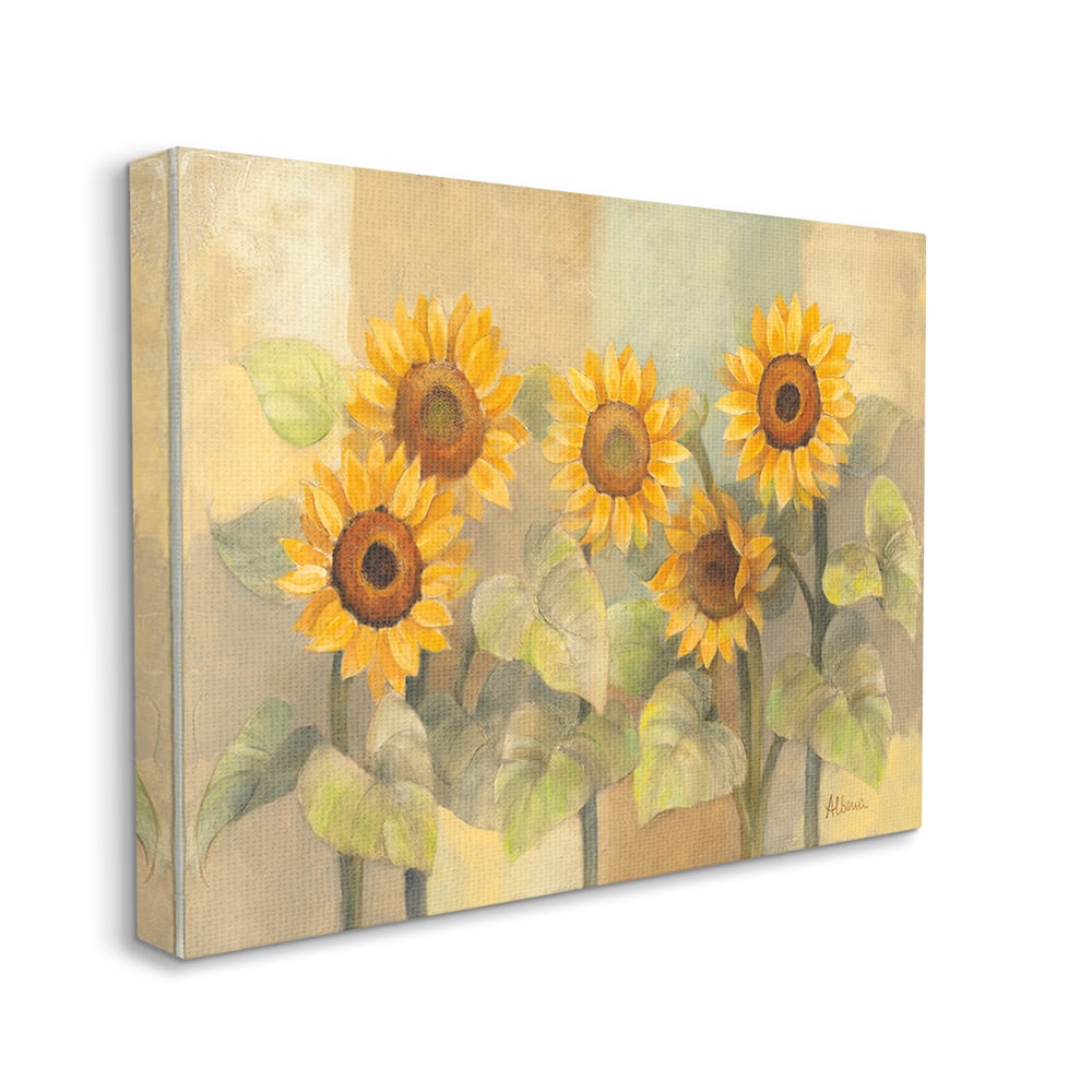 Stupell Industries Soft Vintage Sunflower Floral Field Yellow Green Canvas Wall Art 
