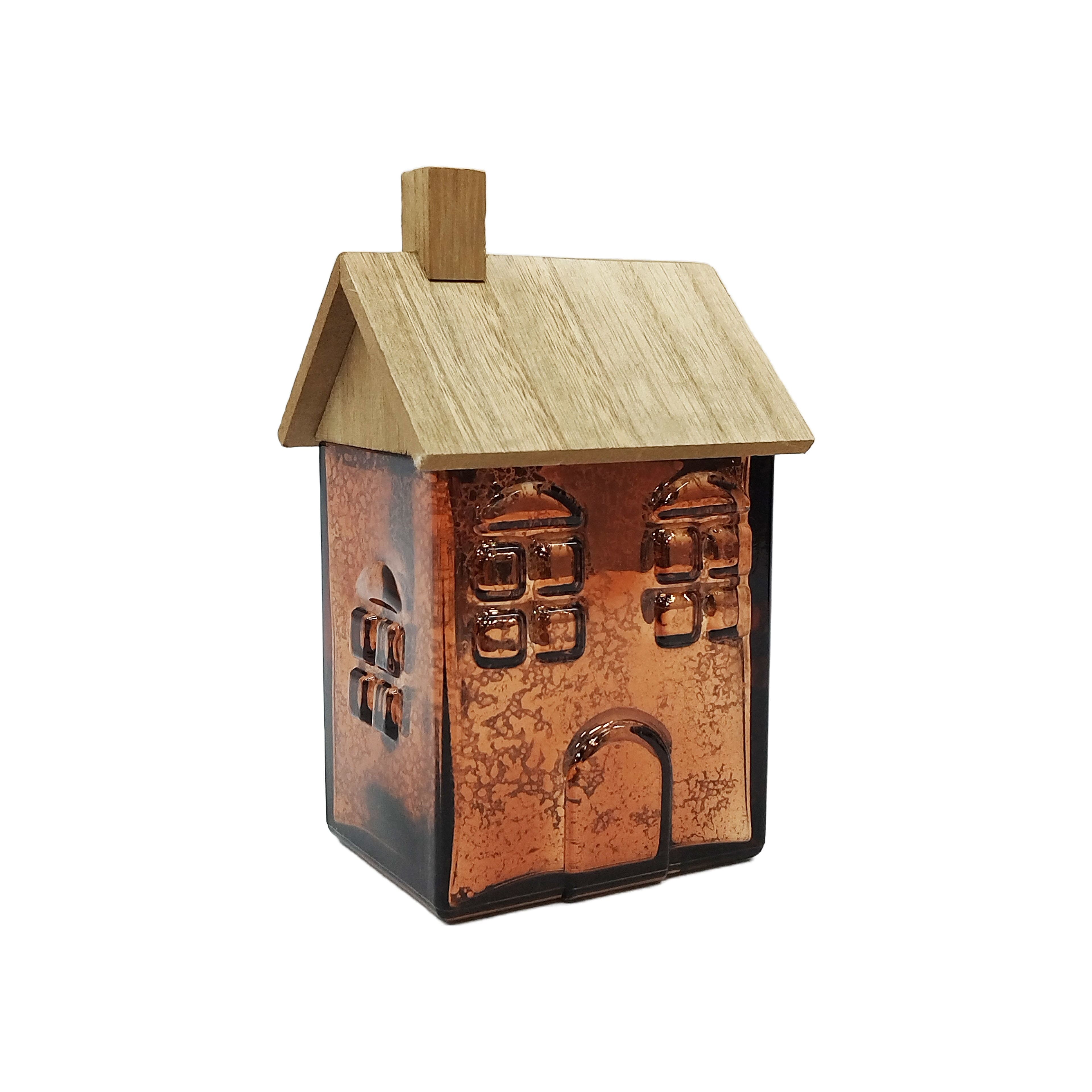 8" Brown Glass House with Woodgrain Roof Tabletop Décor by Ashland