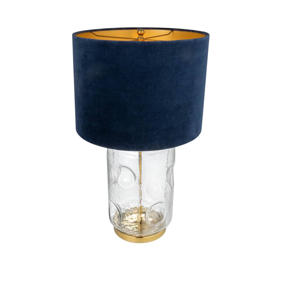Hello Honey&#xAE; 25&#x22; Clear and Navy Embossed Blown Glass Table Lamp with Velvet Shade