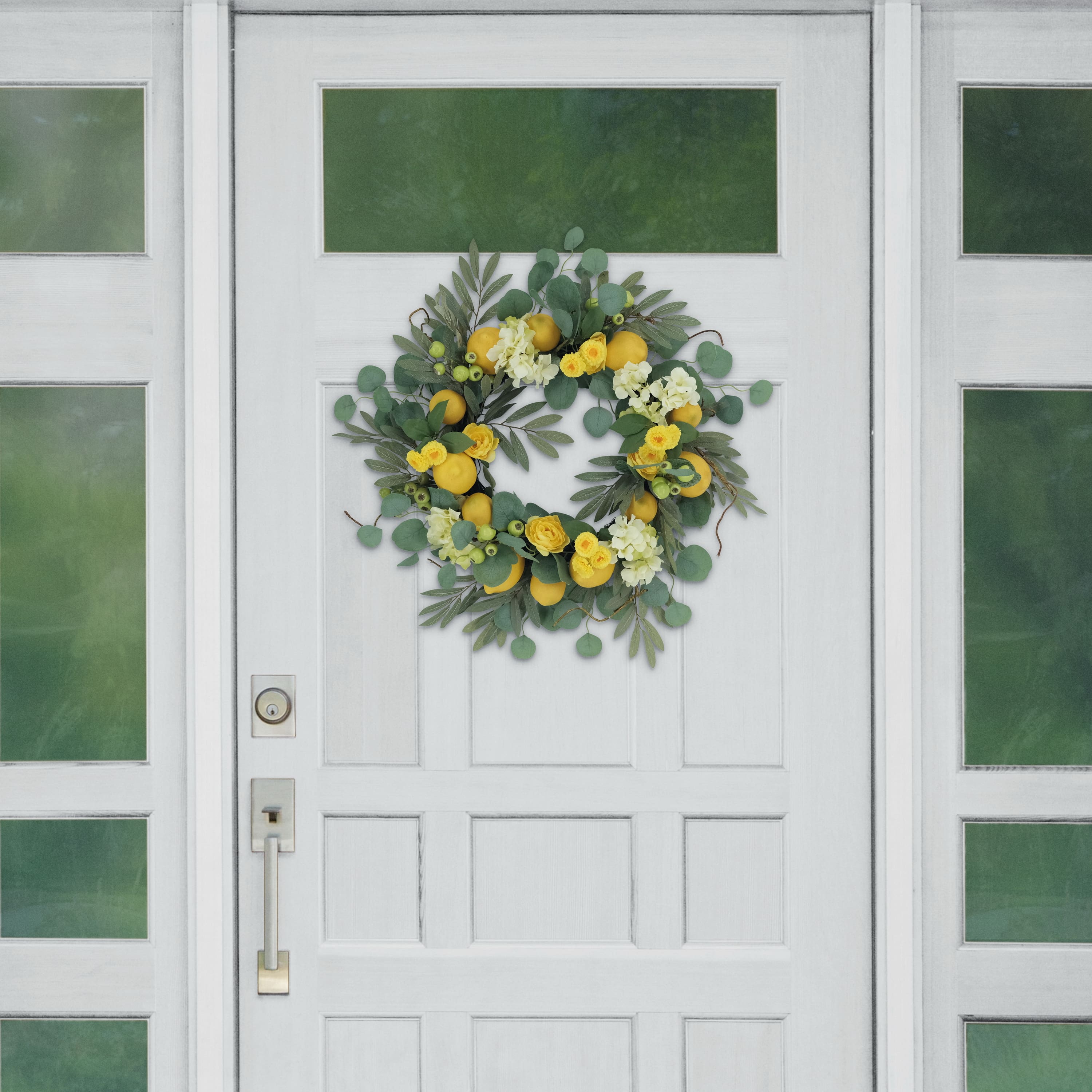 24&#x22; Lemon &#x26; Hydrangea Floral Spring Wreath