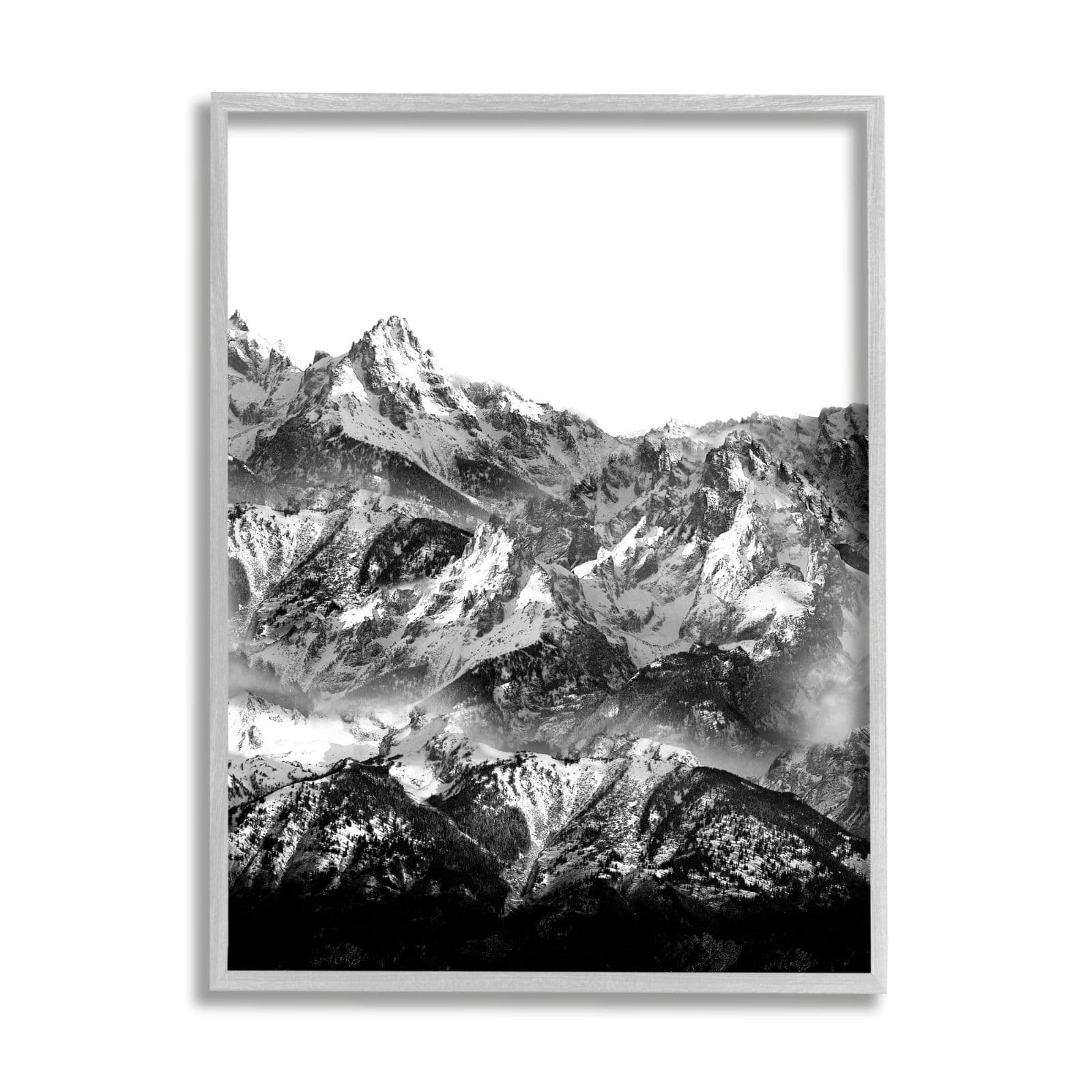 Stupell Industries Snow Cap Mountains High Contrast Black White Landscape Framed Wall Art