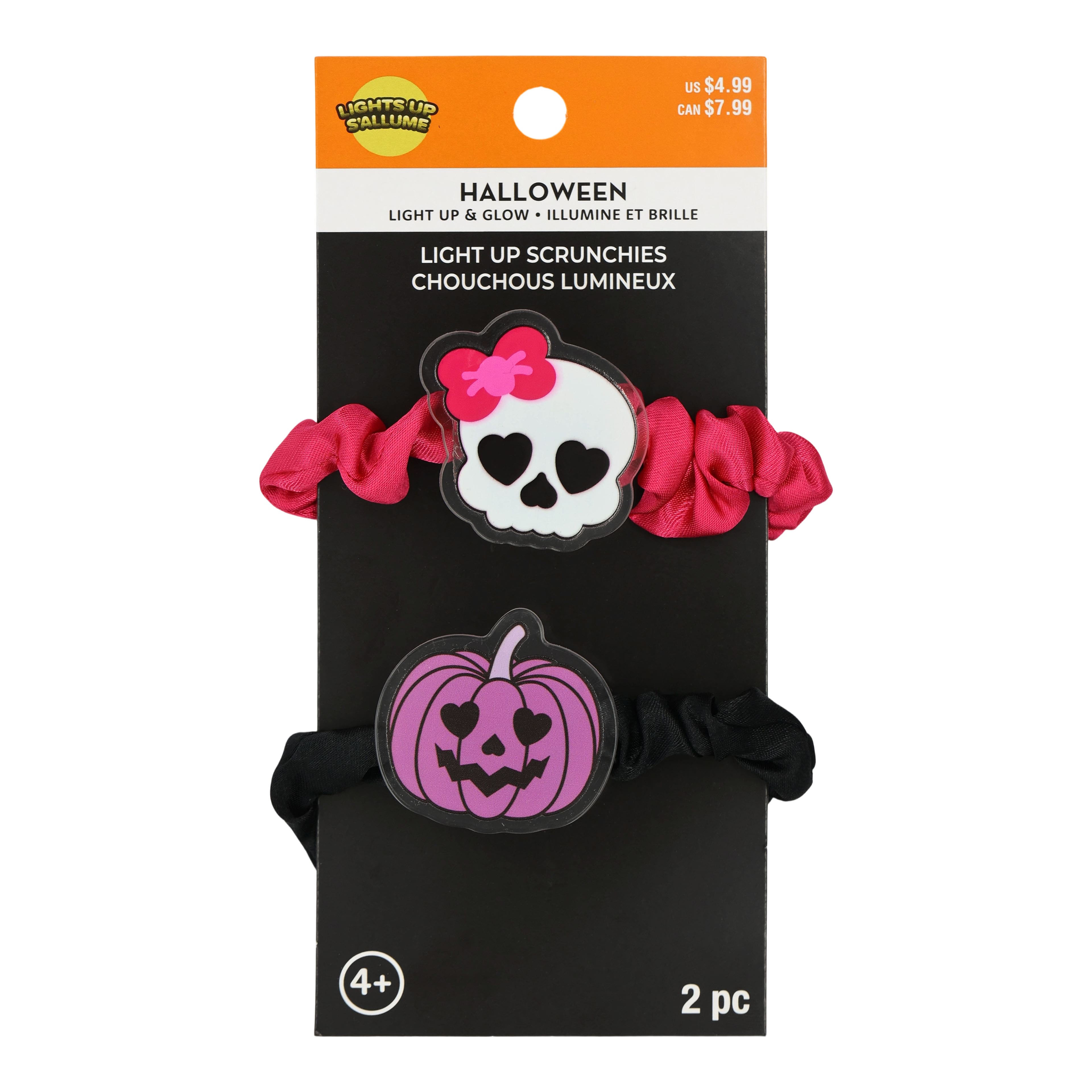 Skull &#x26; Jack-O&#x27;-Lantern Light-Up Scrunchies
