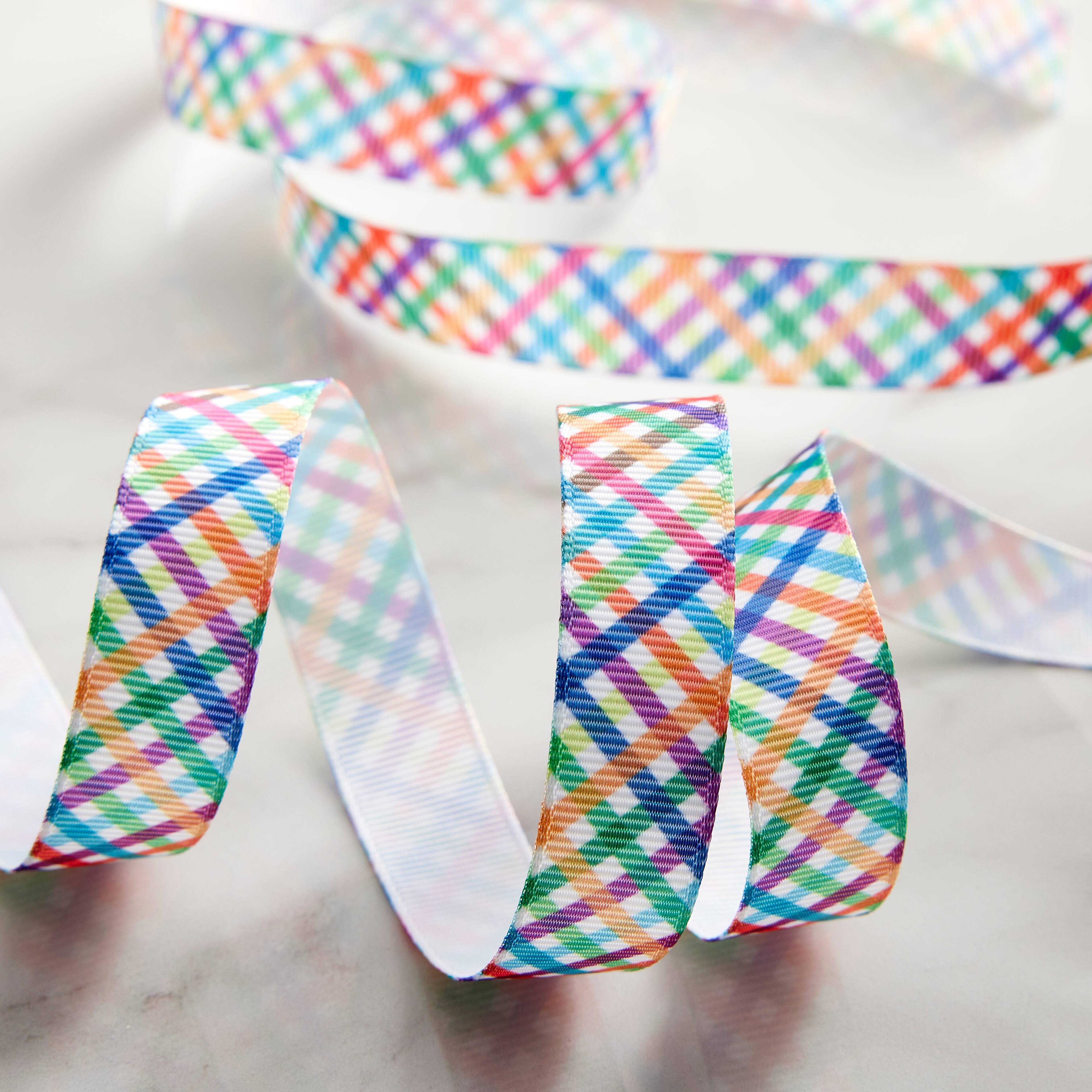 12 Pack: 5/8'' x 7yd. Rainbow Plaid Ribbon by Celebrate It®