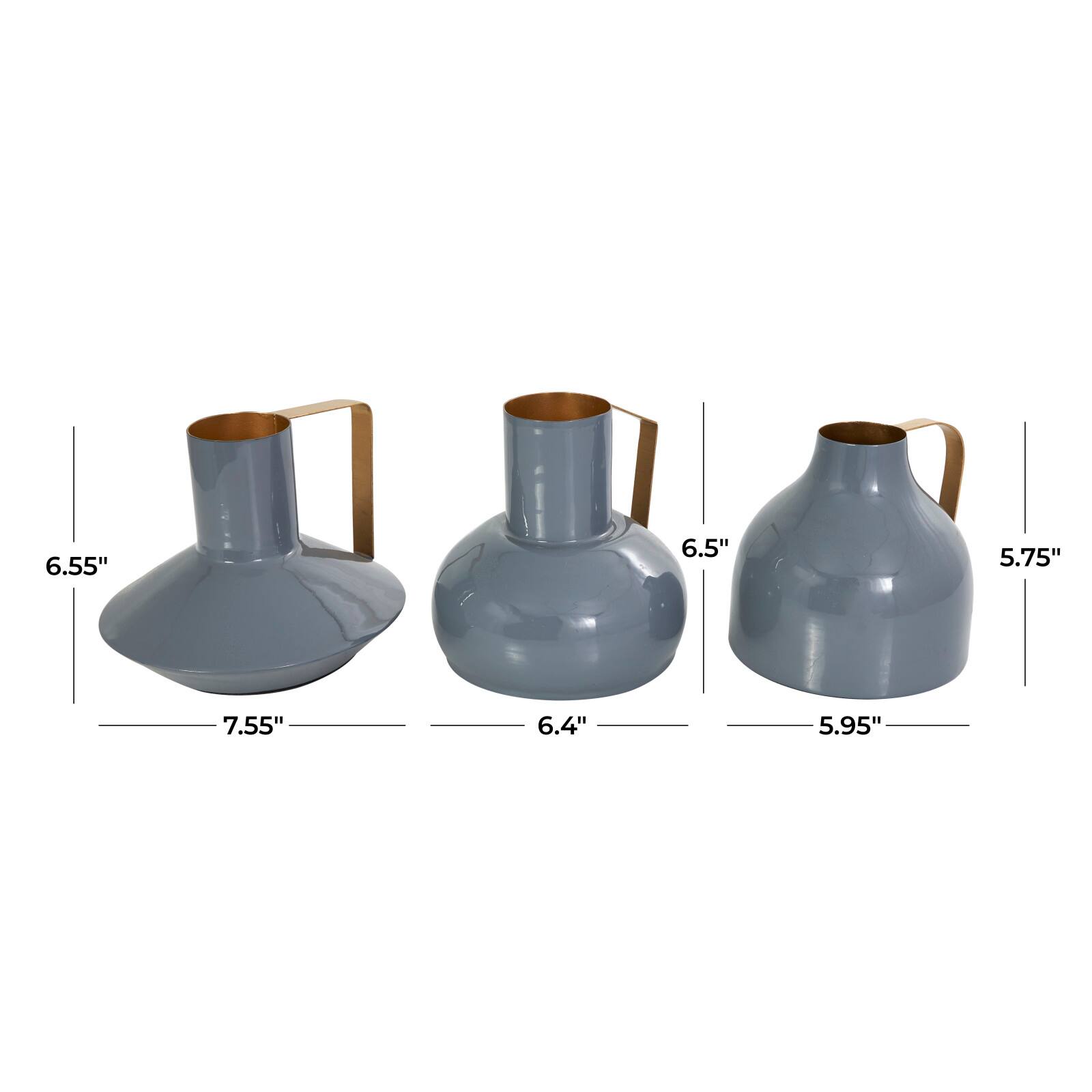 CosmoLiving by Cosmopolitan Blue Metal Abstract Enameled Vase with Geometric Gold Handle Set