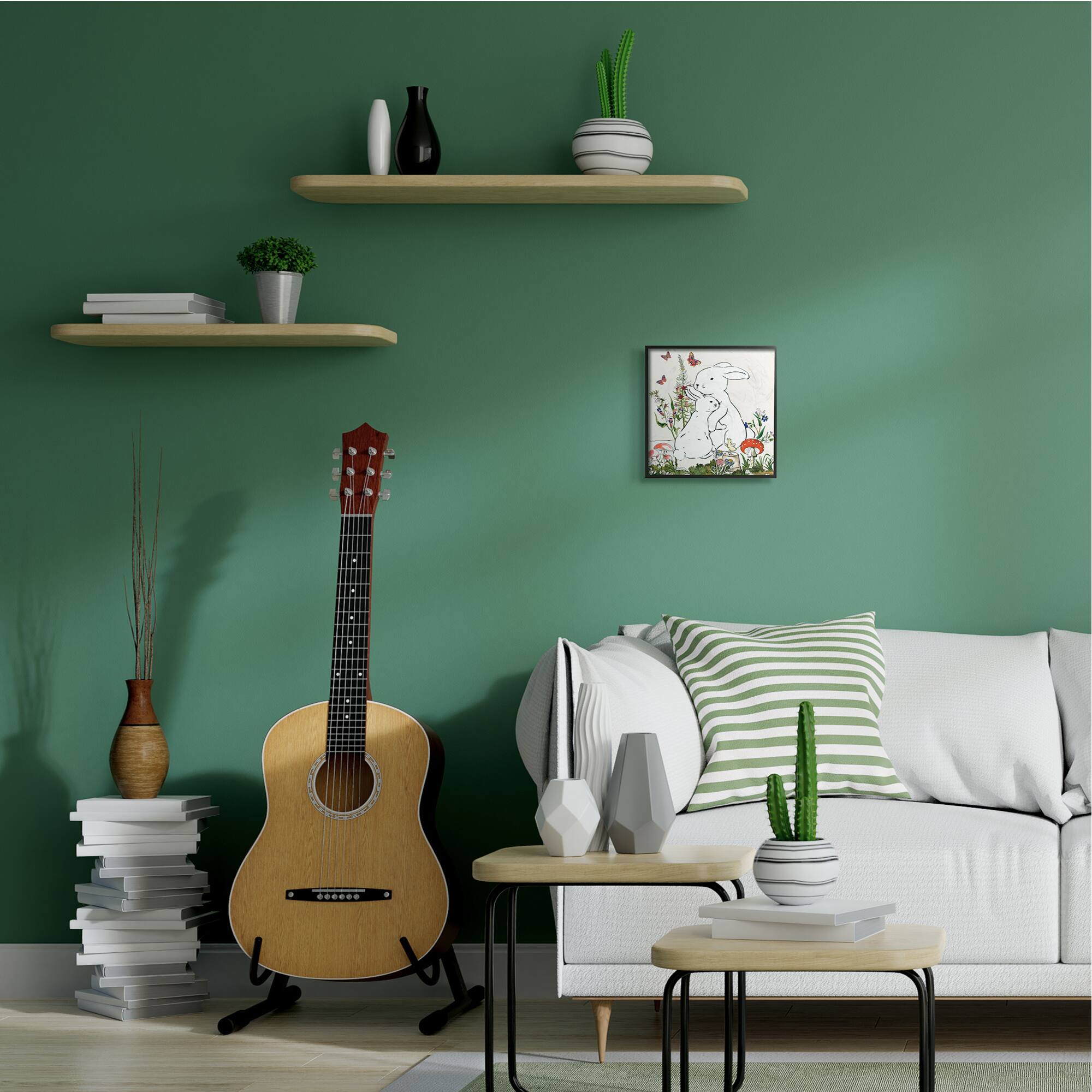 Stupell Industries Rabbit Hugs in Spring Meadow Wall Art in Black Frame