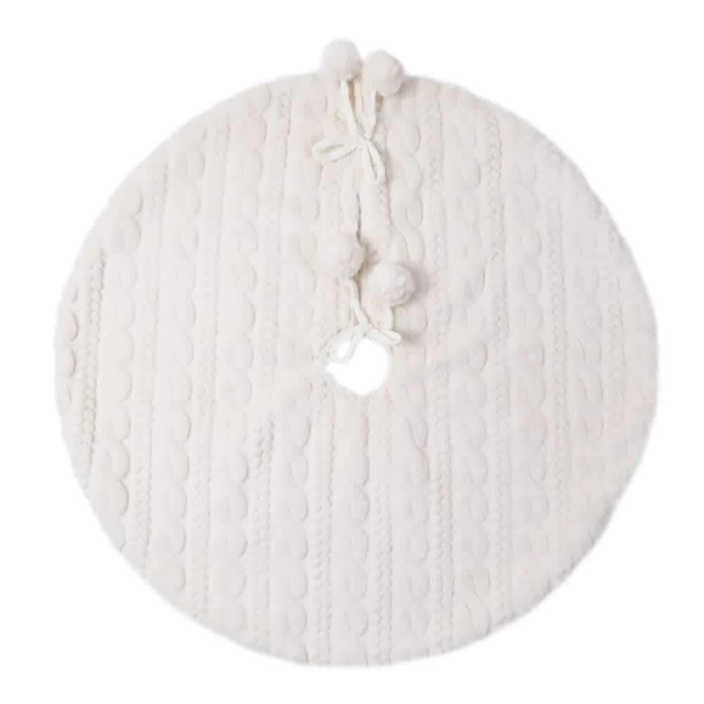 30&#x22; White Mini Tree Skirt with Faux Fur Pom Poms by Ashland&#xAE;