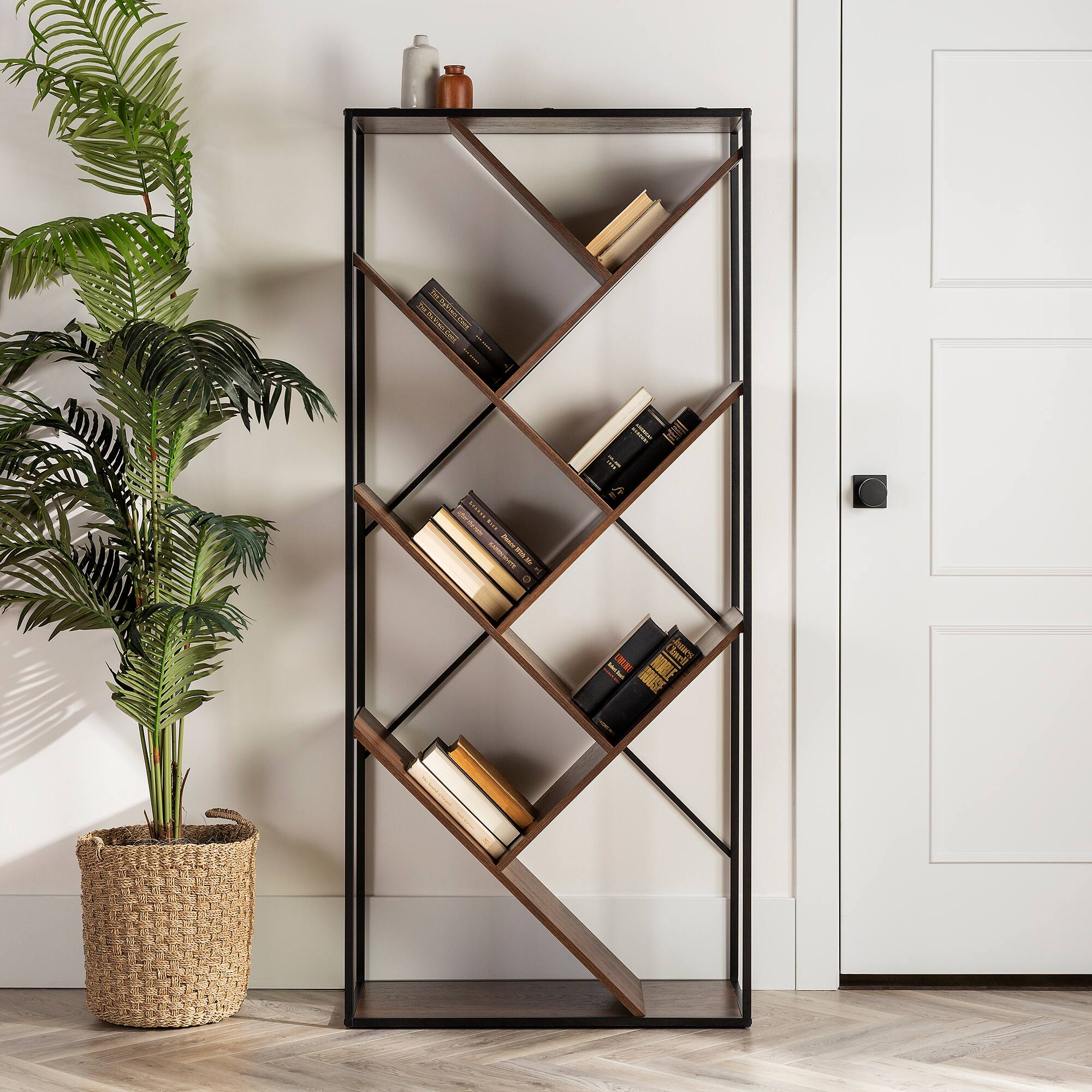 Walker Edison 68&#x22; Dark Walnut V Bookshelf