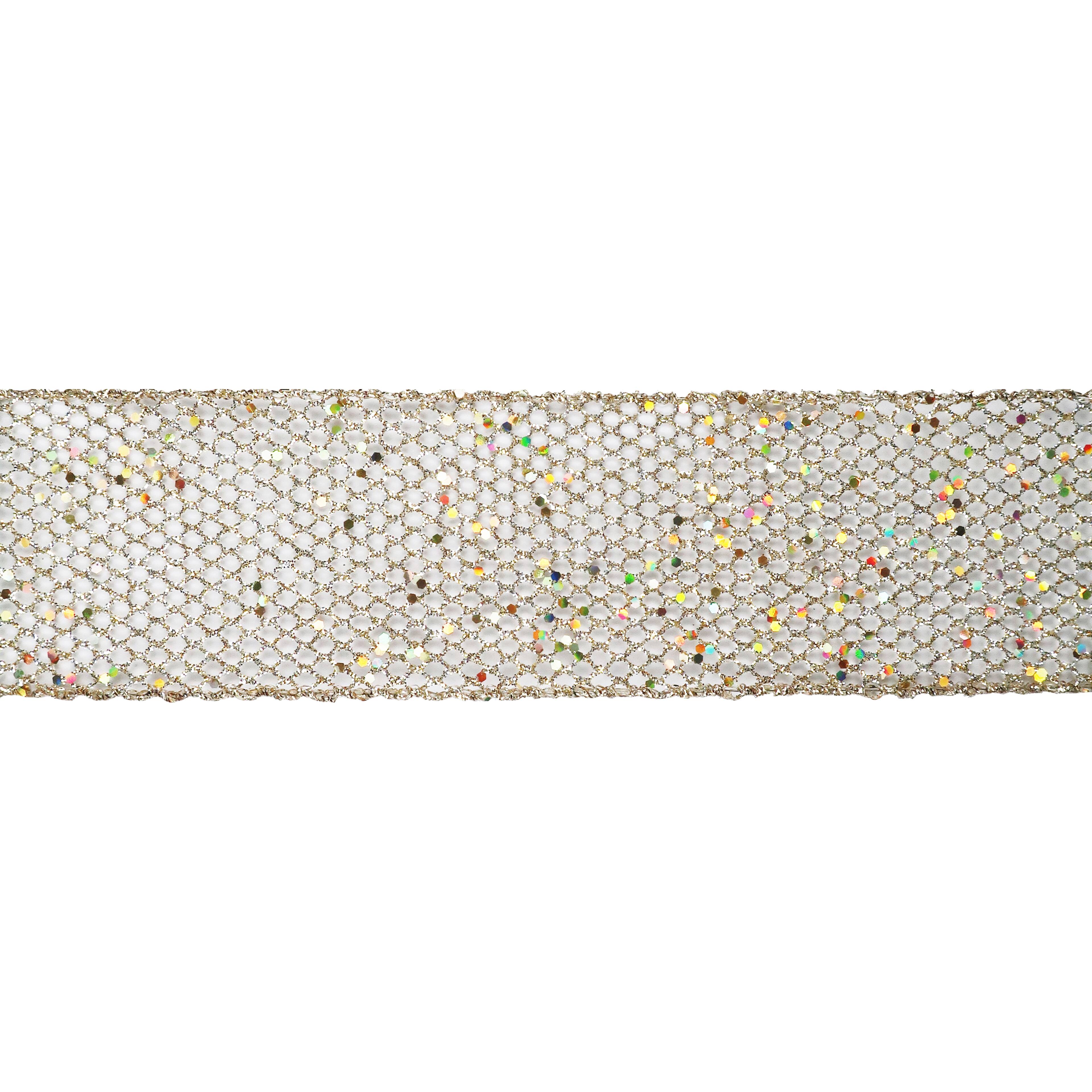 2.5&#x22; x 20ft. Champagne Wired Mesh Ribbon by Celebrate It&#xAE;