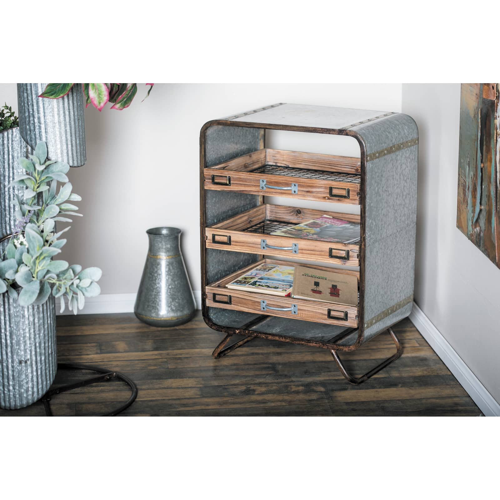 26&#x22; Iron &#x26; Wood Industrial 3-Drawer Chest