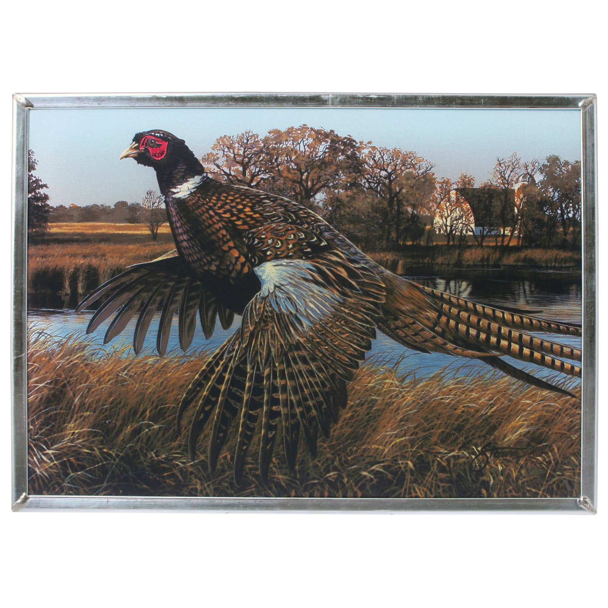 Design Toscano 12&#x22; Pheasant Behind The Barn Art Glass D&#xE9;cor