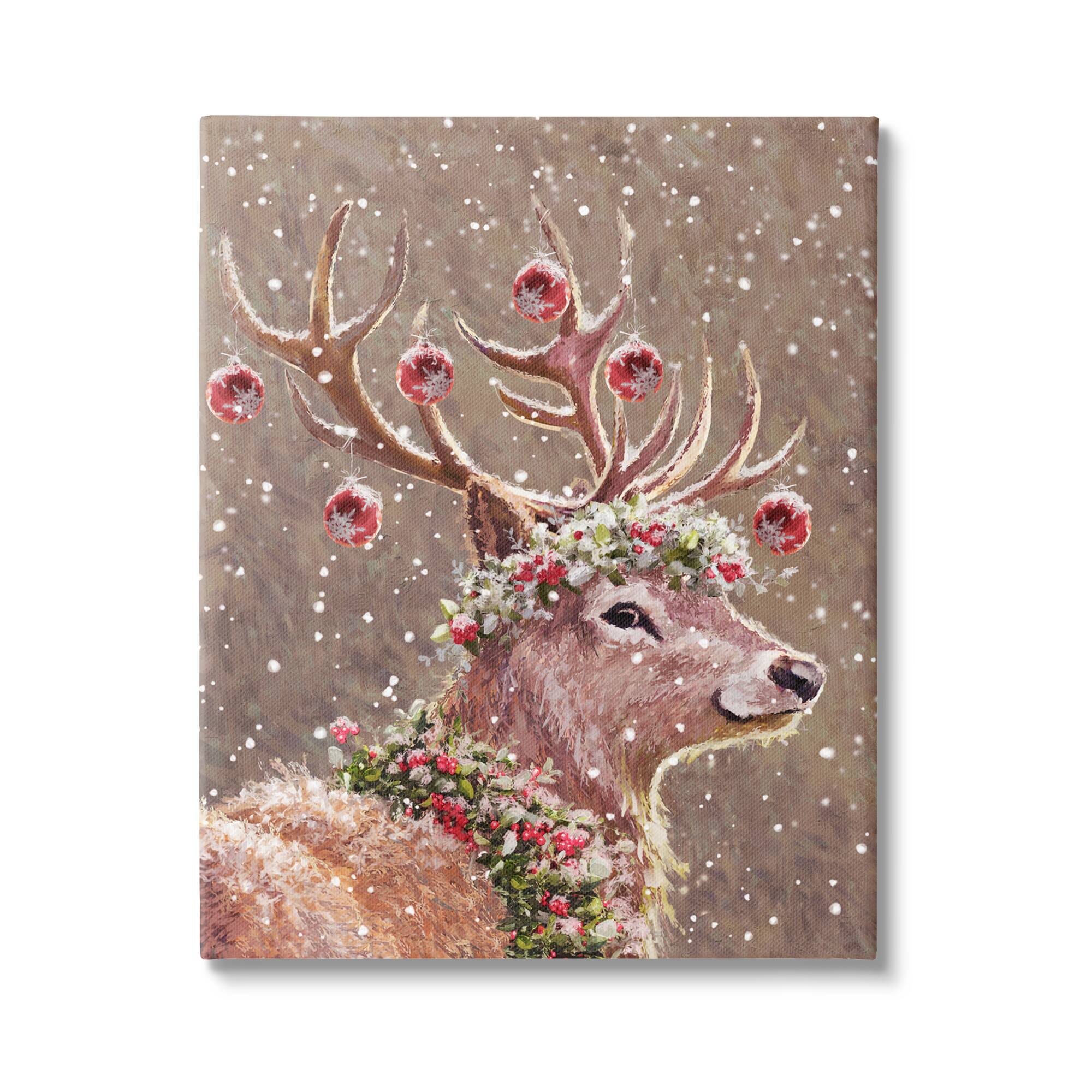 Stupell Industries Deer Antler Holiday Ornaments Canvas Wall Art
