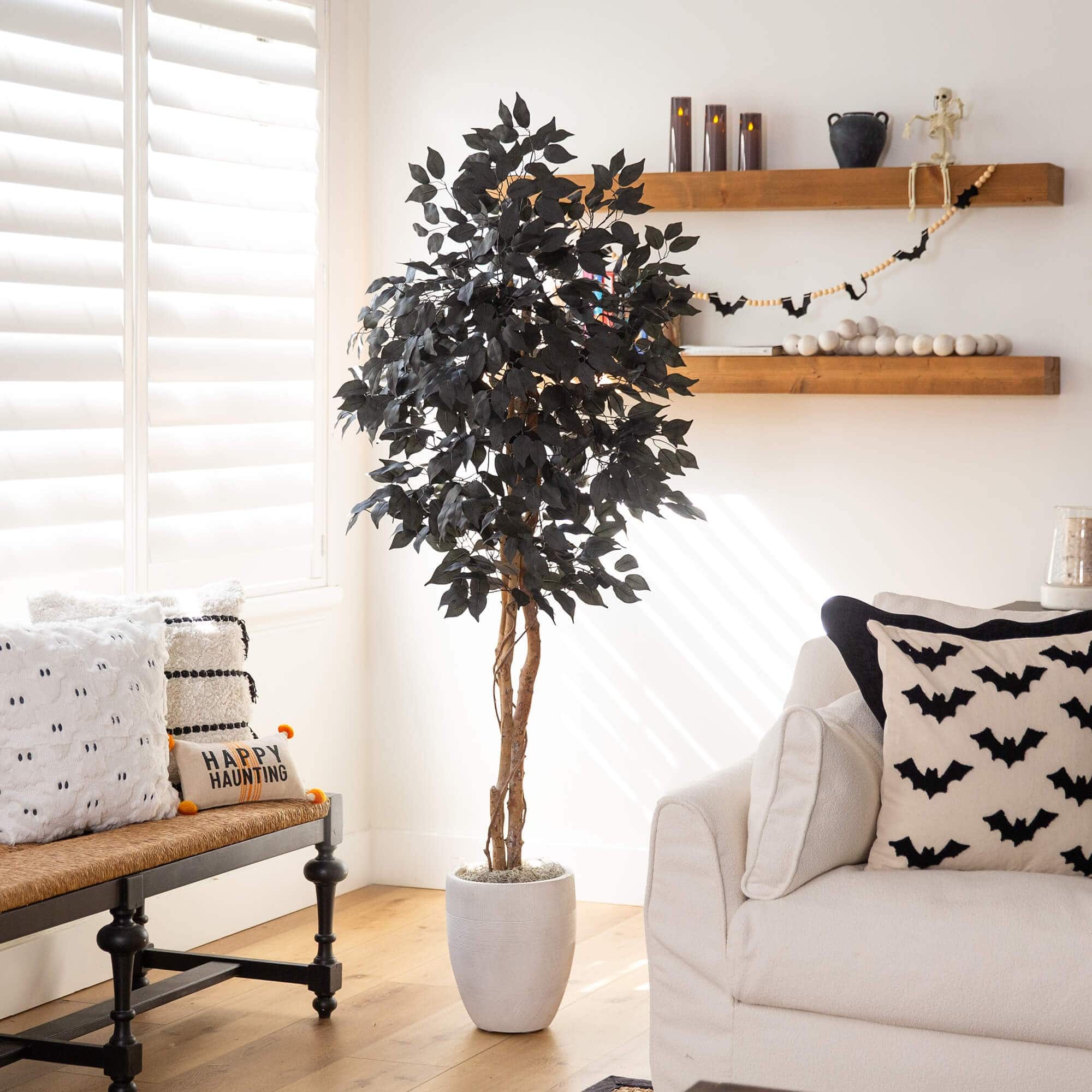 5ft. Artificial Halloween Black Ficus Tree with Natural Trunk