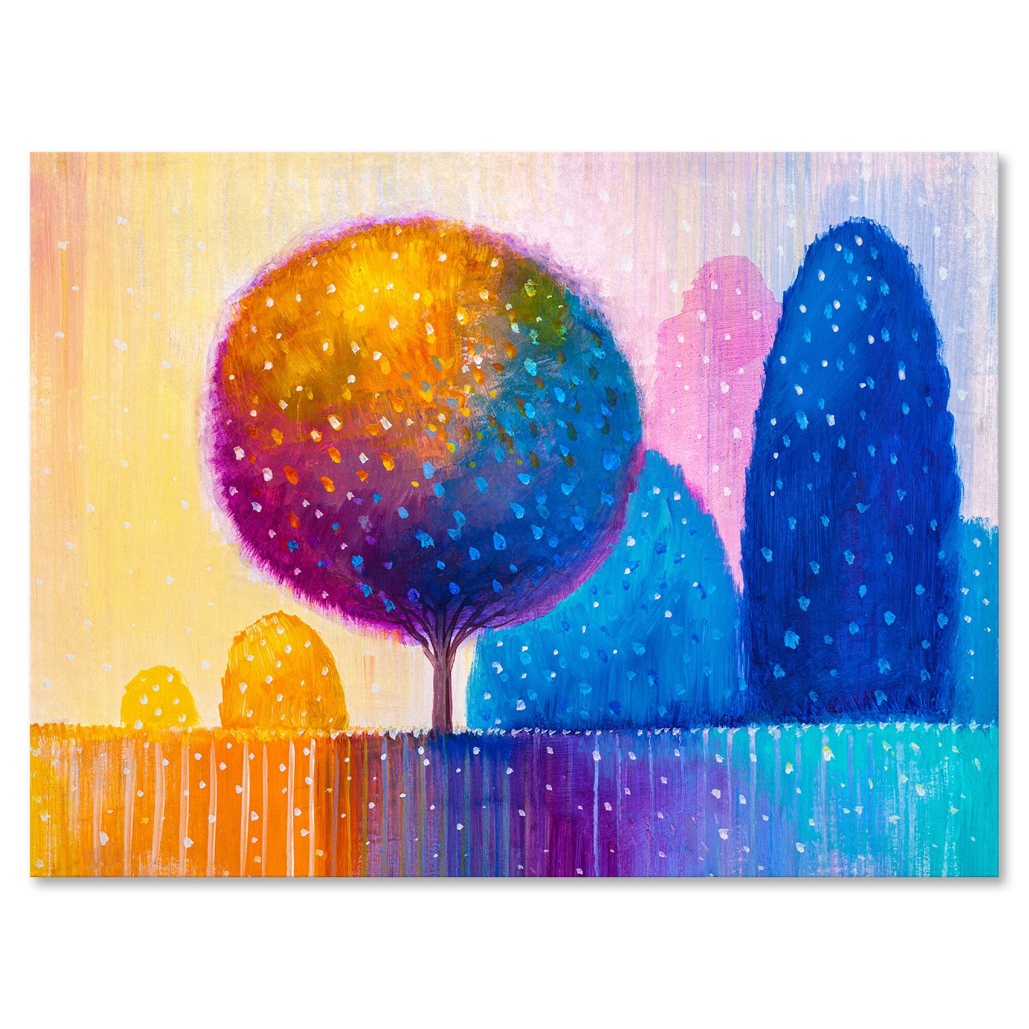 Designart - Colourful Ornamental Trees X - Modern Canvas Wall Art Print