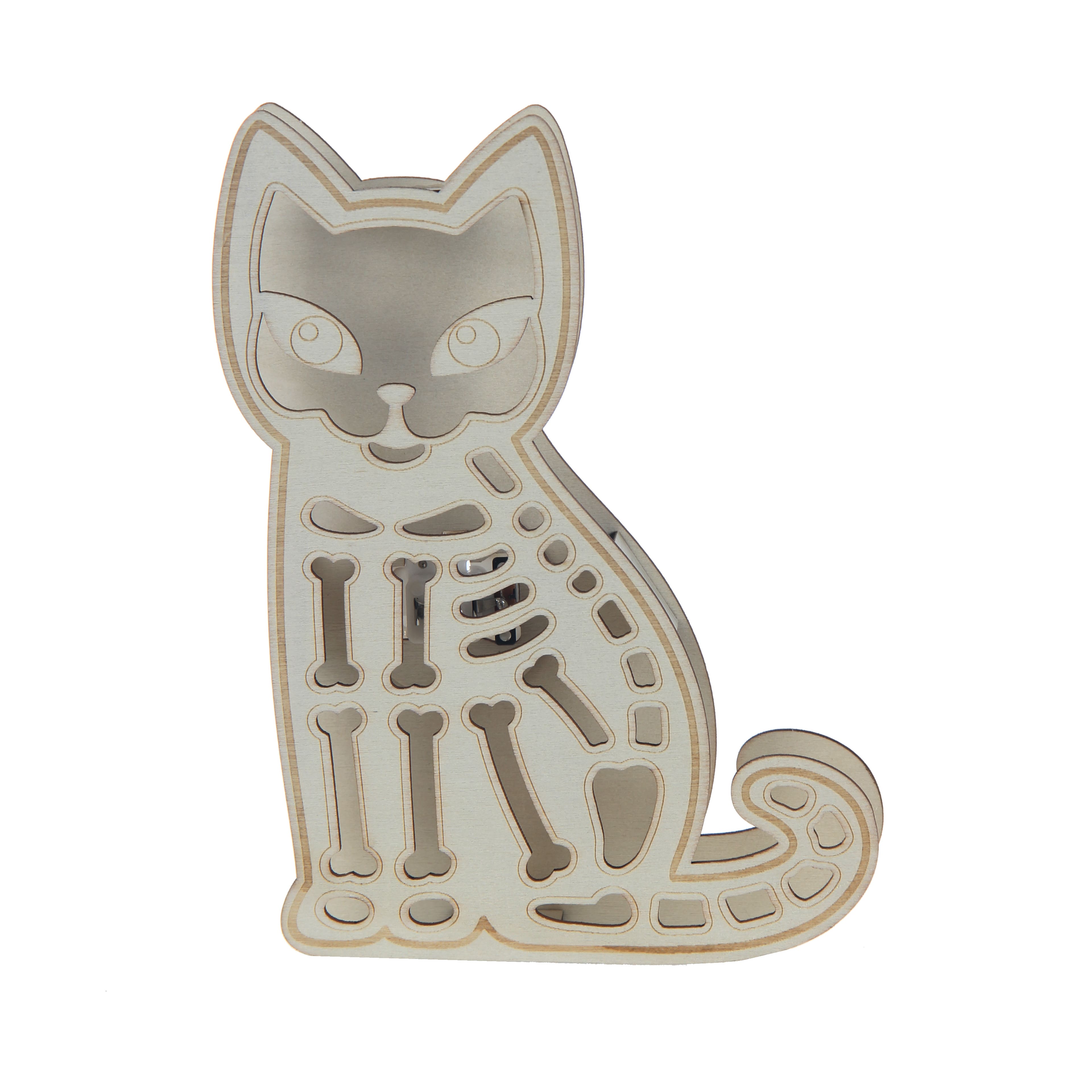 7.25&#x22; Skeleton Cat DIY LED Plywood D&#xE9;cor by Make Market&#xAE;