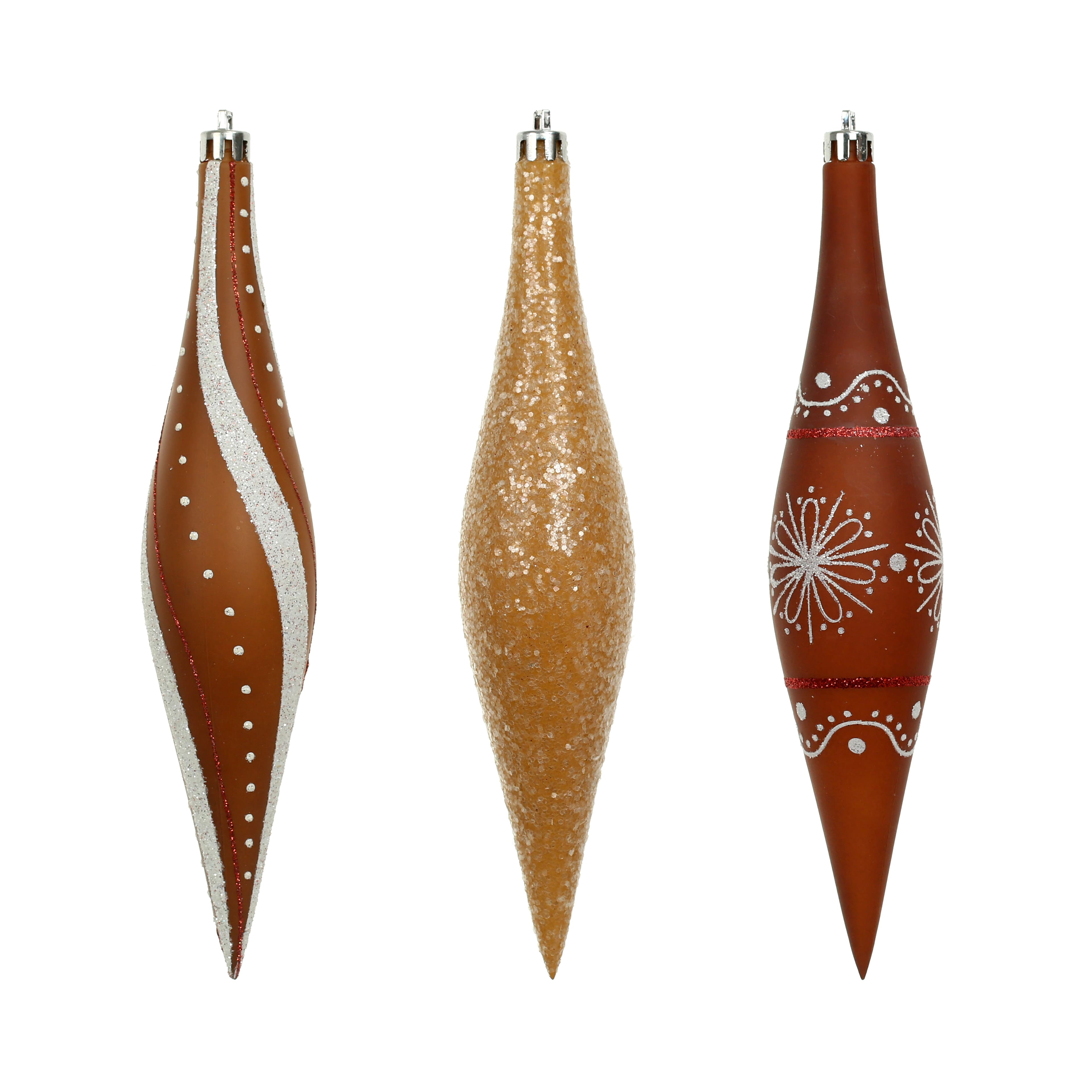 6 Pack 7.7&#x22; Brown, White &#x26; Gold Glitter Shatterproof Teardrop Ornaments by Ashland&#xAE;